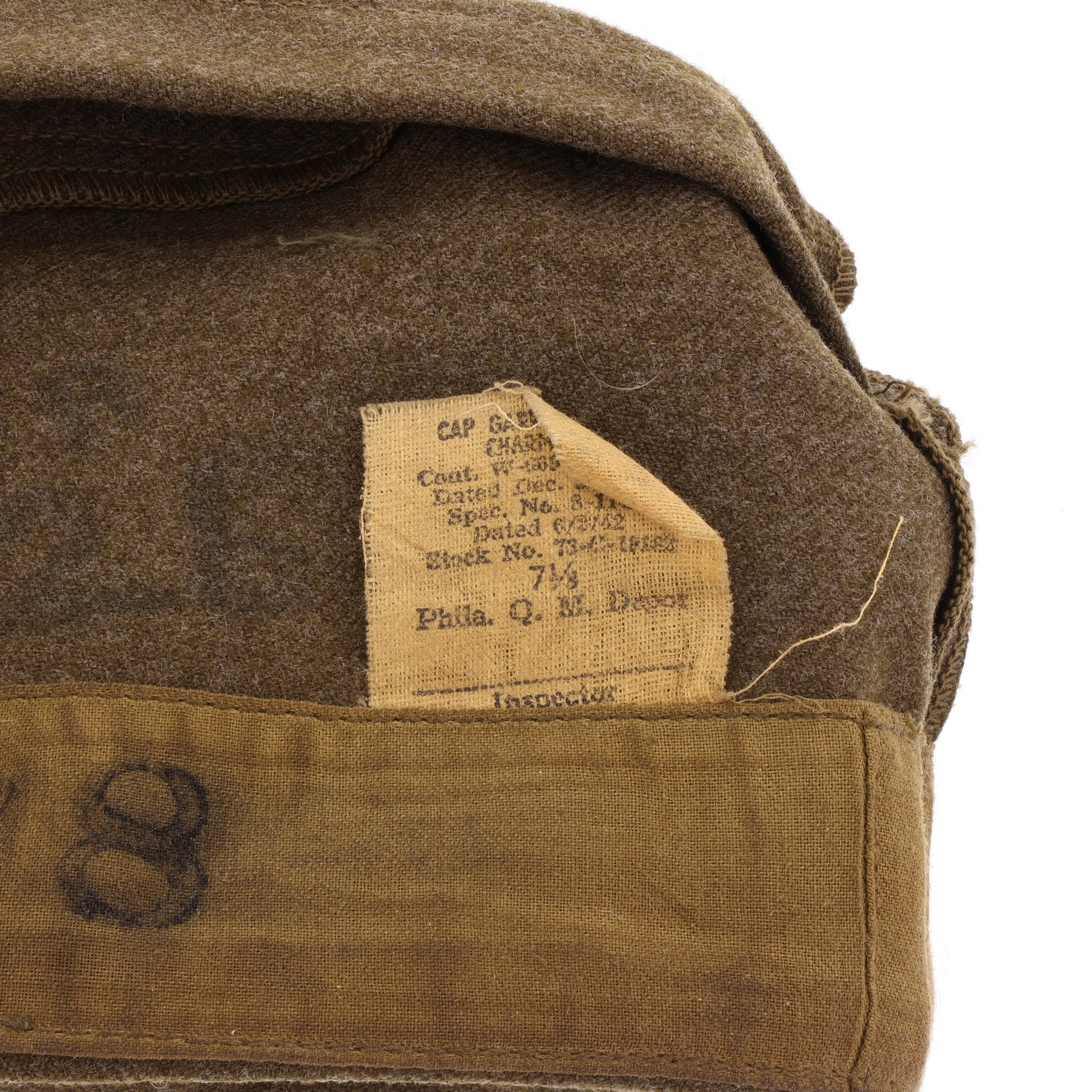 WWII U.S. Army Wool Garrison Cap by Charm, Inc. Marked with Laundry Number (Size 7 1/8)