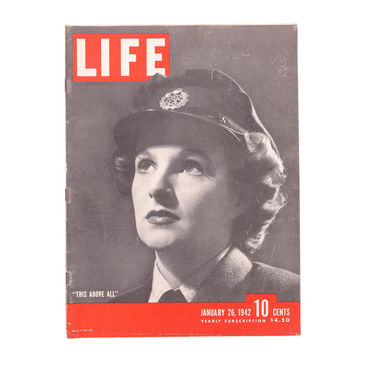 Vintage magazine cover featuring a woman in uniform with 'LIFE' branding