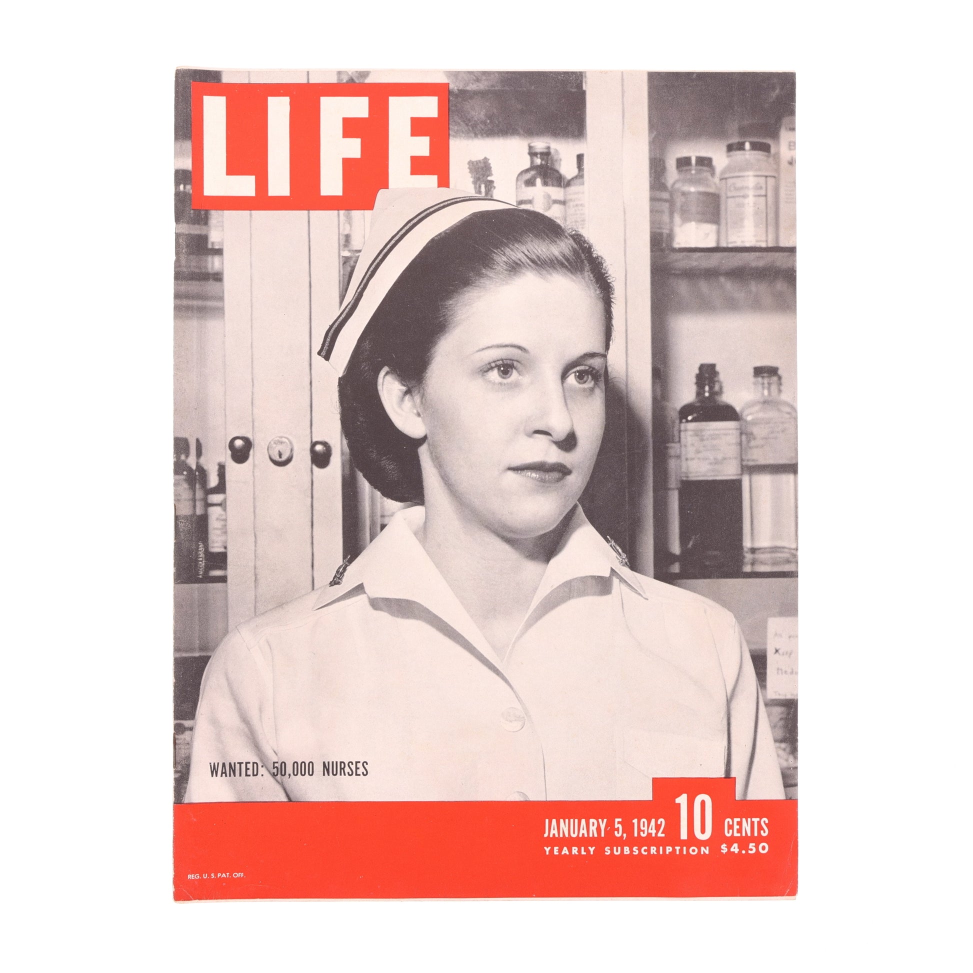 Vintage 'LIFE' magazine cover featuring a nurse with a black and white photo of a nurse in a hospital setting.