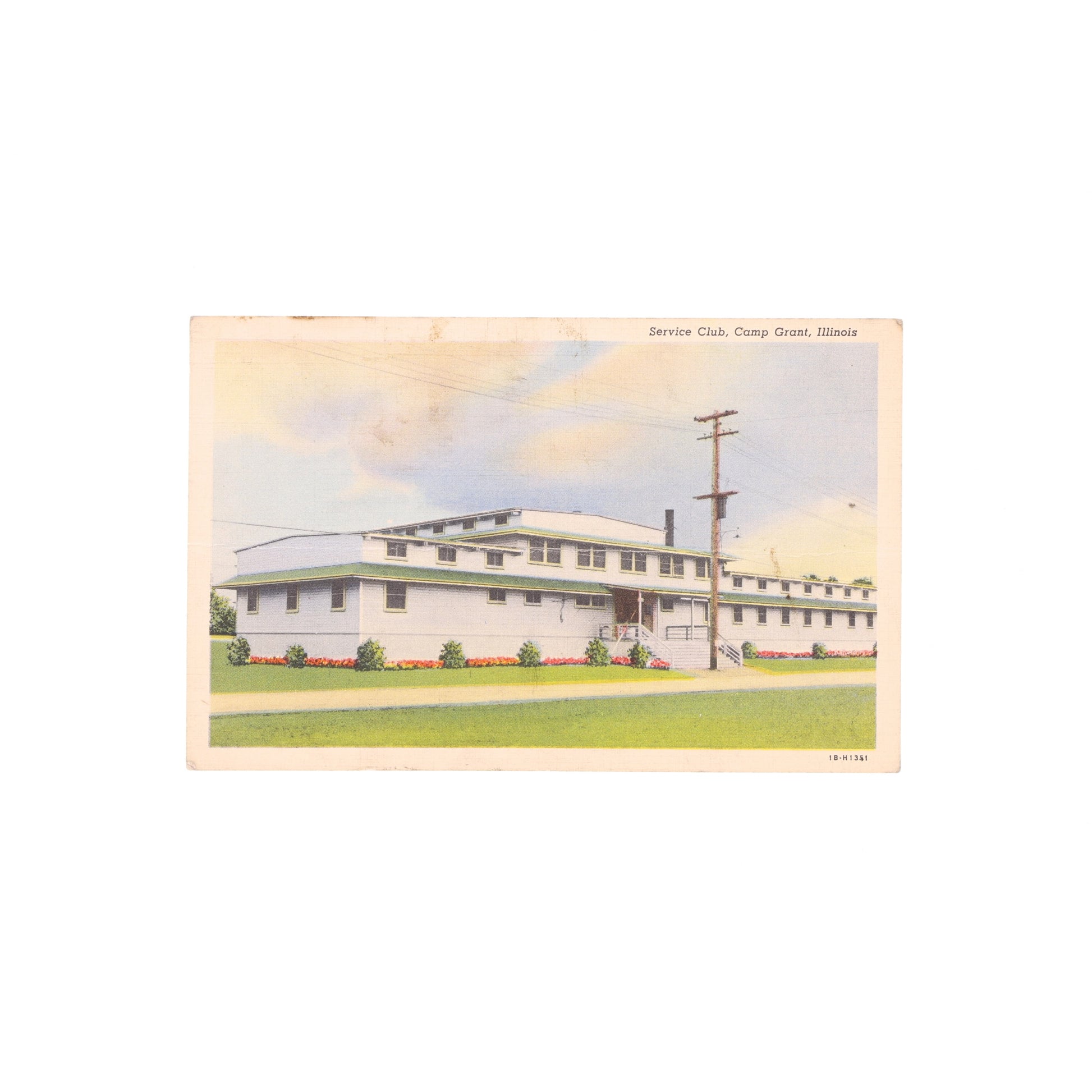 Vintage illustration of a building at Camp Grant with a clear sky background