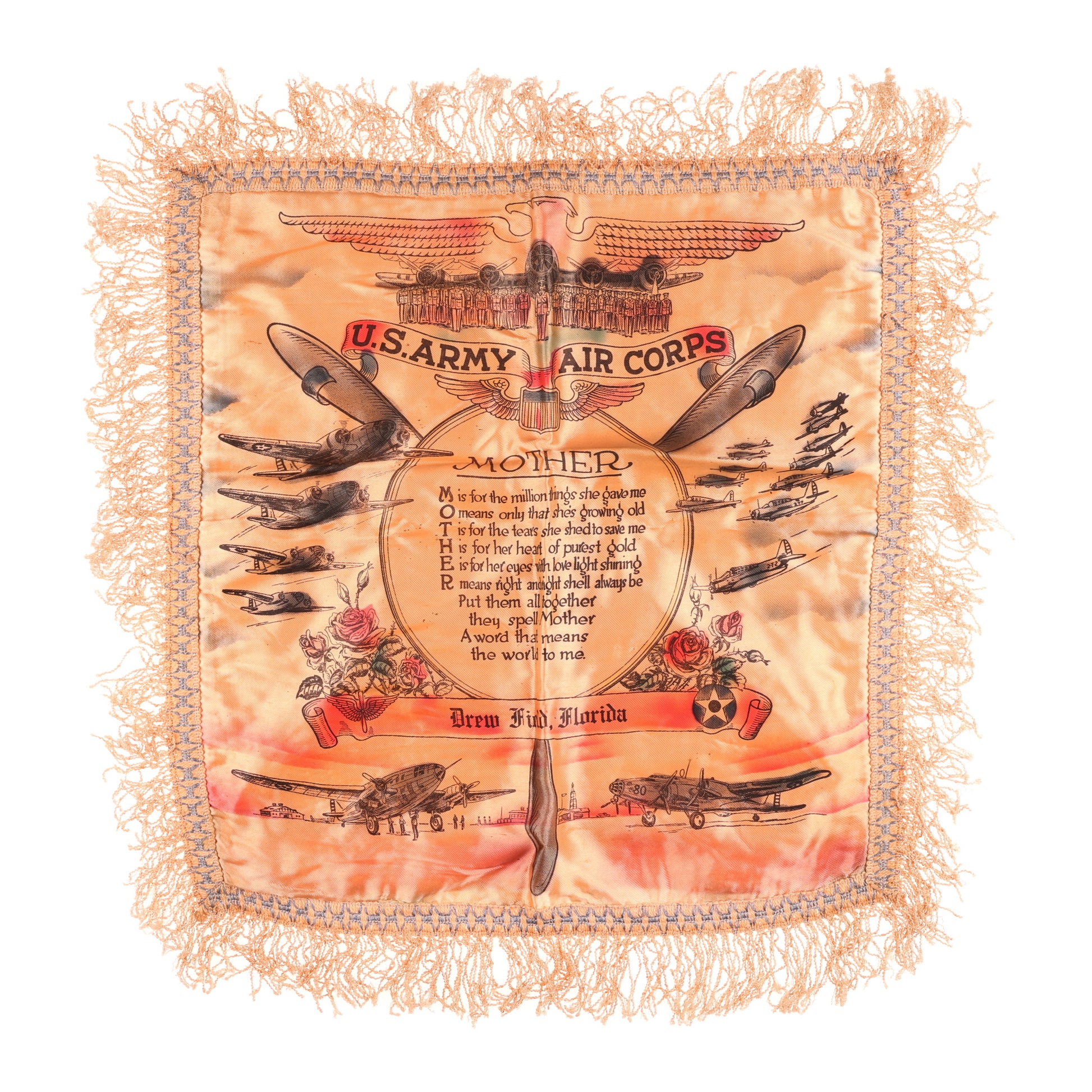 WWII U.S. Army Air Corps Drew Field Florida Souvenir Pillowcase