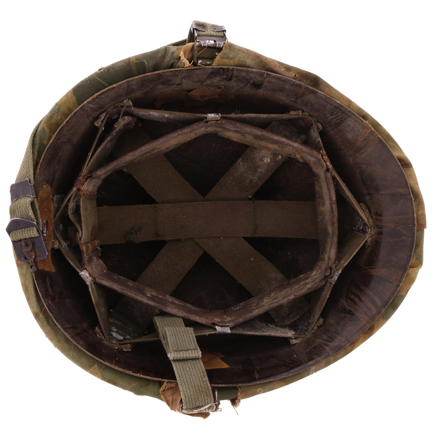 Original Vietnam War U.S. Ingersoll Swivel Loop M-1 Helmet & Liner Set with Camouflage Cover (1964-68) For Sale