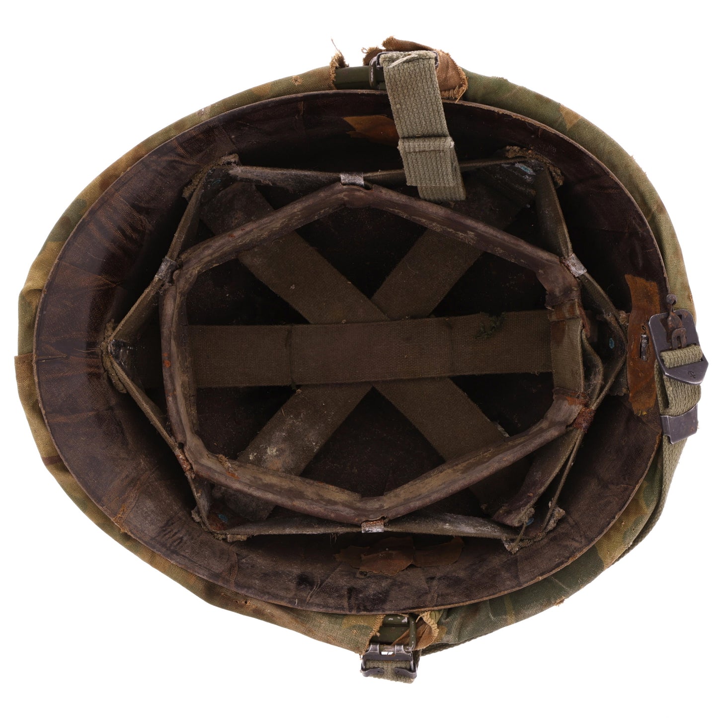 Original Vietnam War U.S. Ingersoll Swivel Loop M-1 Helmet & Liner Set with Camouflage Cover (1964-68) For Sale