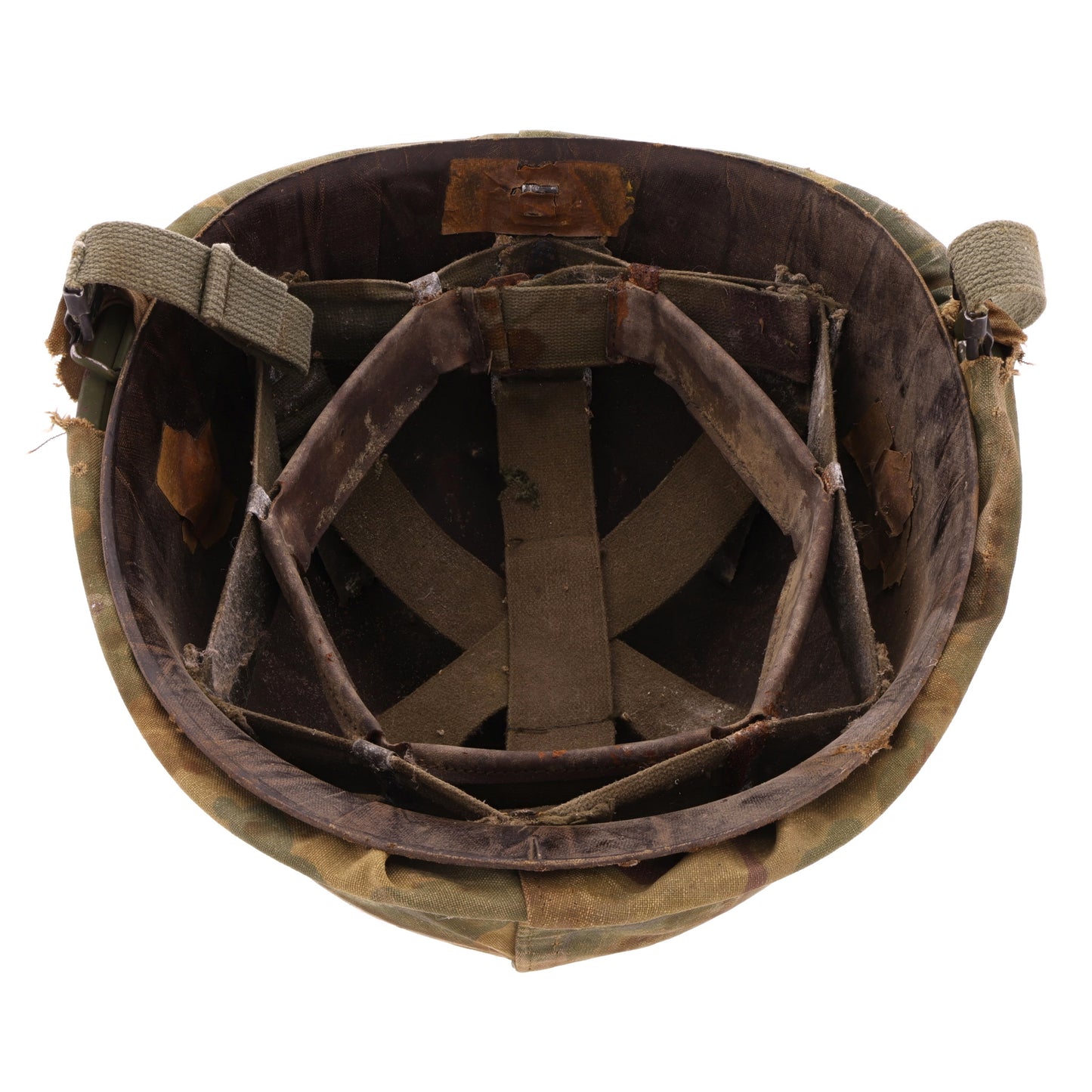 Original Vietnam War U.S. Ingersoll Swivel Loop M-1 Helmet & Liner Set with Camouflage Cover (1964-68) For Sale