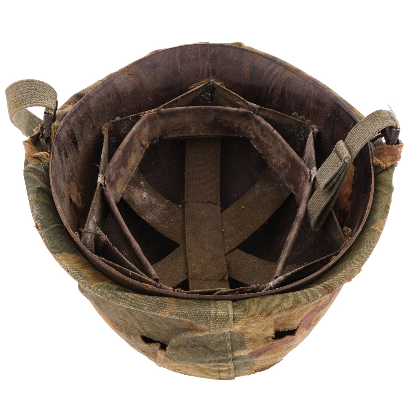 Original Vietnam War U.S. Ingersoll Swivel Loop M-1 Helmet & Liner Set with Camouflage Cover (1964-68) For Sale