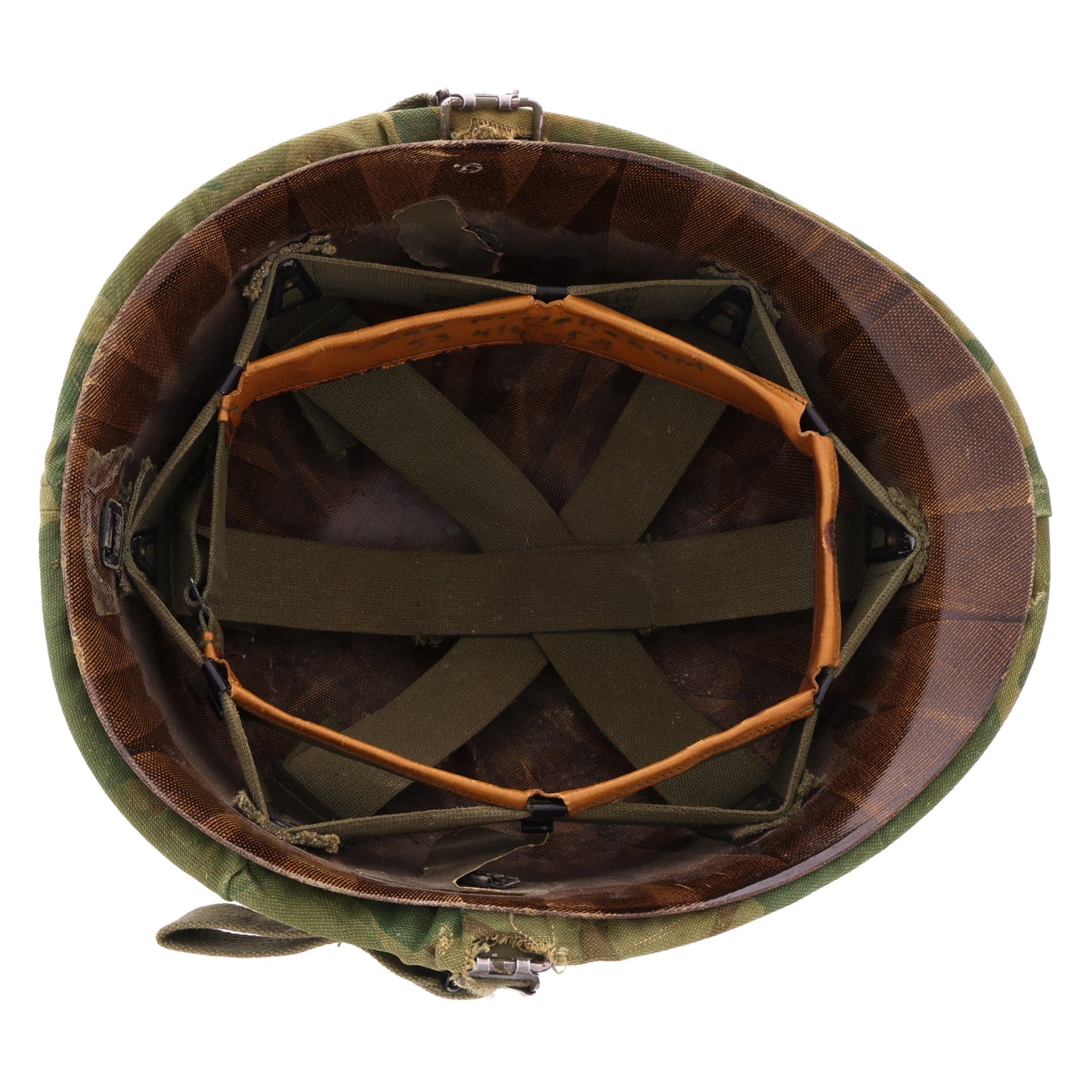 Vietnam War U.S. Ingersoll Swivel Loop M-1 Helmet & Liner Set with Camouflage Cover & Foliage Band (1963-68)