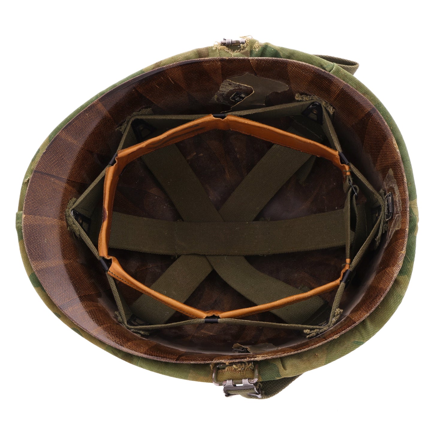 Vietnam War U.S. Ingersoll Swivel Loop M-1 Helmet & Liner Set with Camouflage Cover & Foliage Band (1963-68)