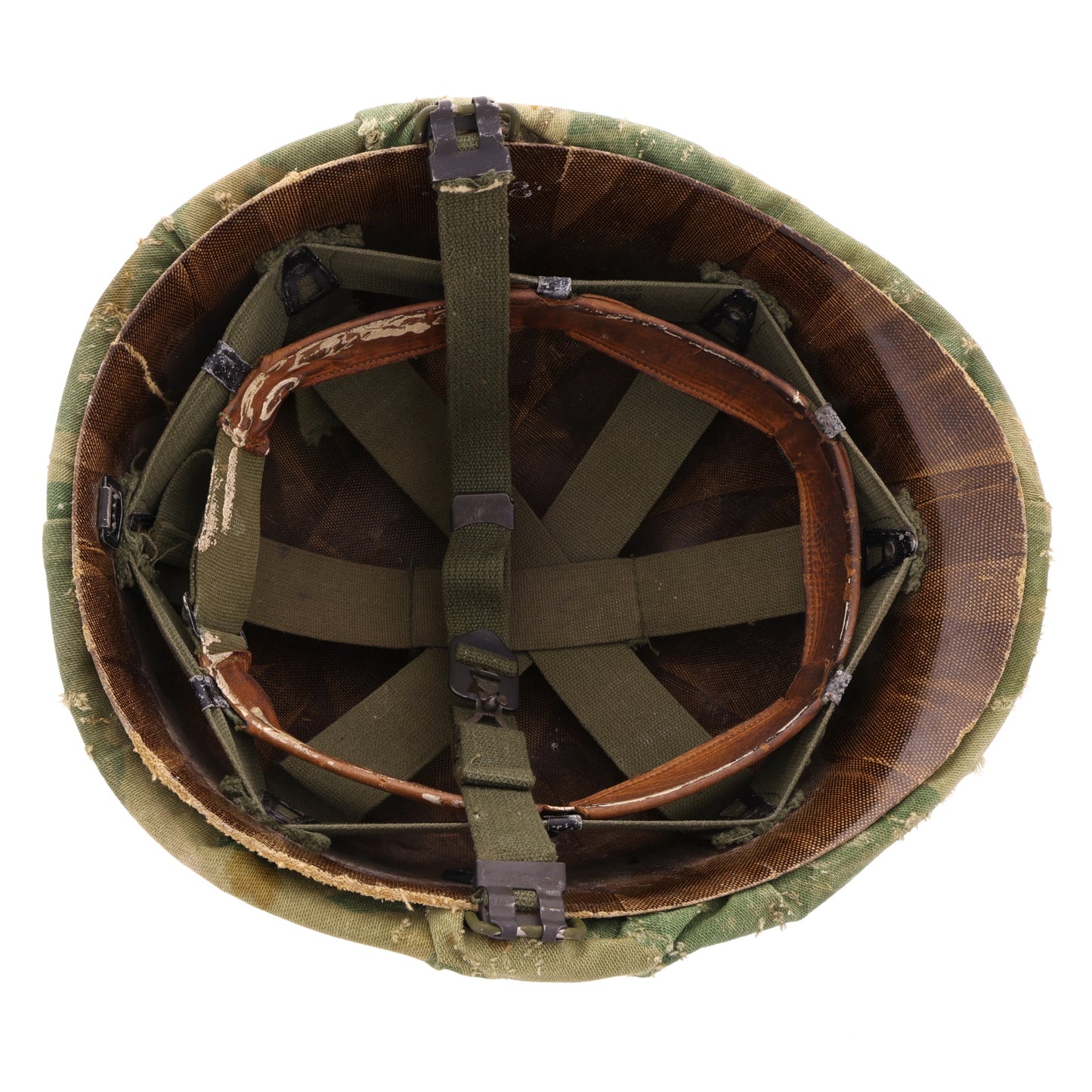 Vietnam War U.S. Ingersoll Swivel Loop M-1 Helmet & Liner Set with Camouflage Cover & Foliage Band (1964-68)