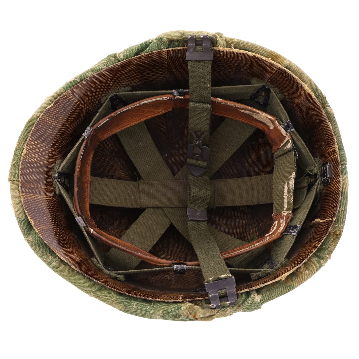 Vietnam War U.S. Ingersoll Swivel Loop M-1 Helmet & Liner Set with Camouflage Cover & Foliage Band (1964-68)