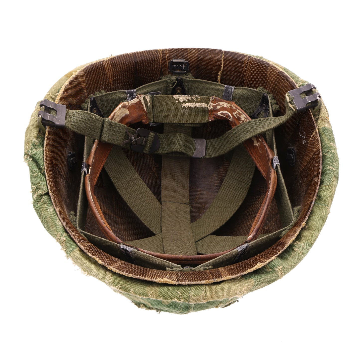 Vietnam War U.S. Ingersoll Swivel Loop M-1 Helmet & Liner Set with Camouflage Cover & Foliage Band (1964-68)