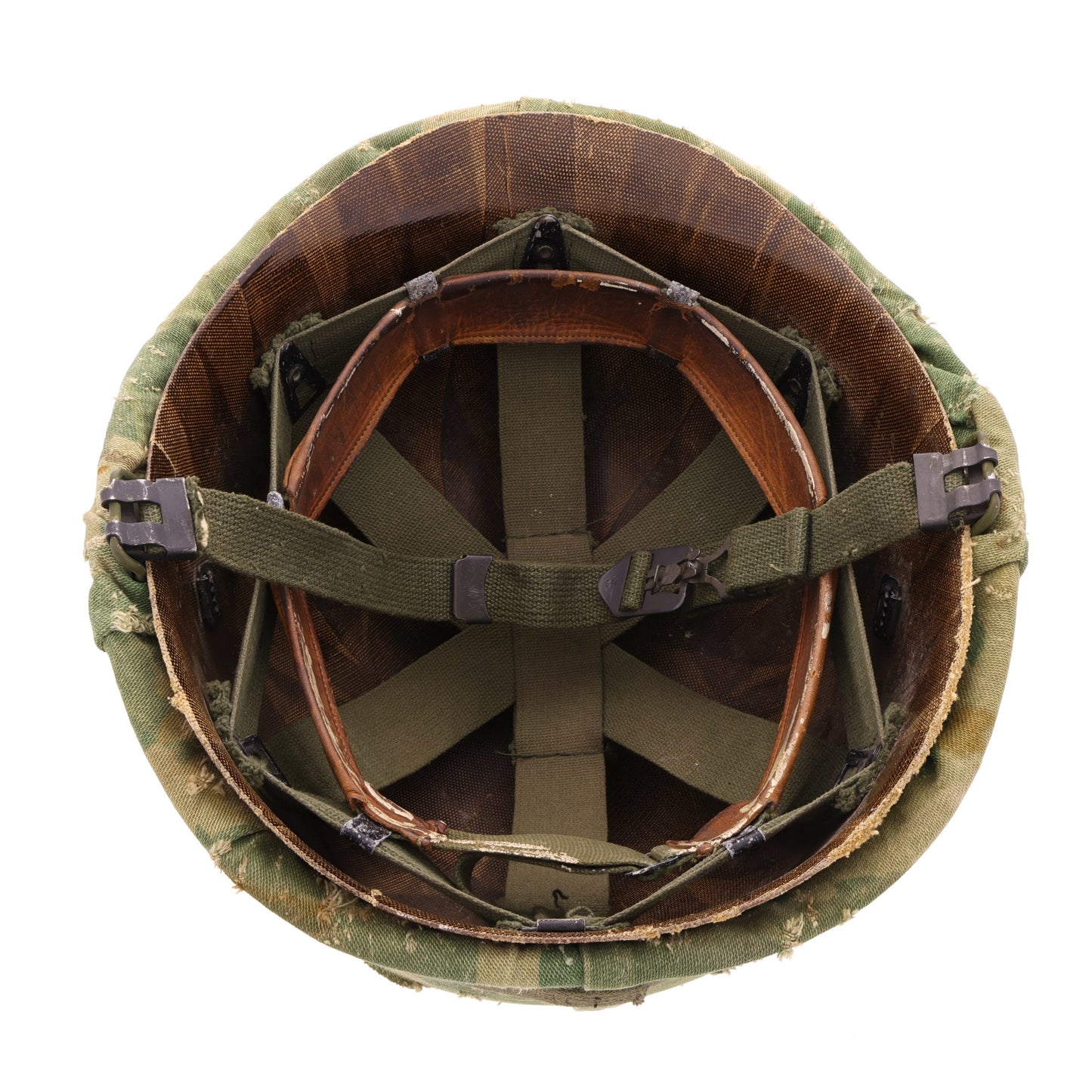 Vietnam War U.S. Ingersoll Swivel Loop M-1 Helmet & Liner Set with Camouflage Cover & Foliage Band (1964-68)