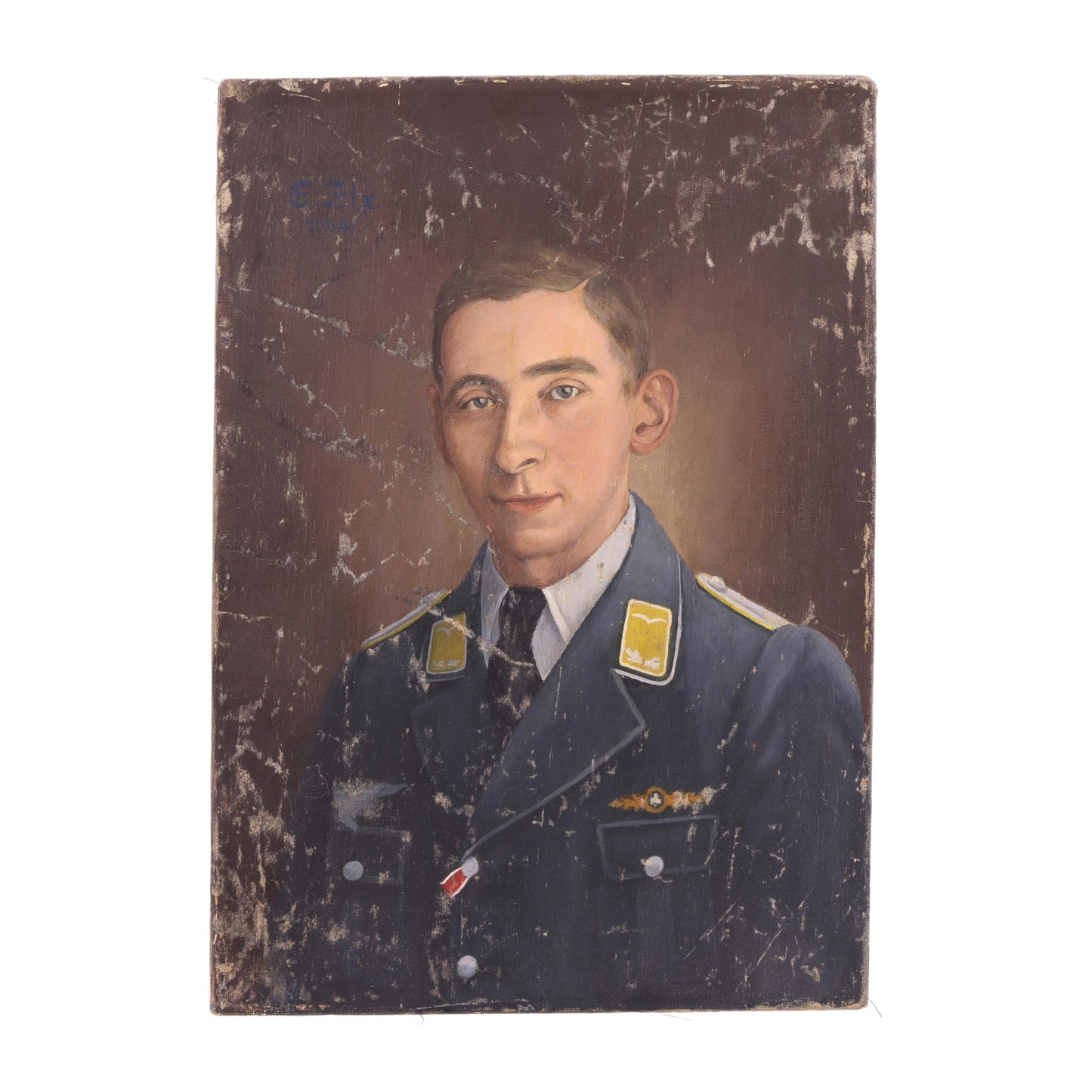 Portrait of a man in military uniform on a textured brown background