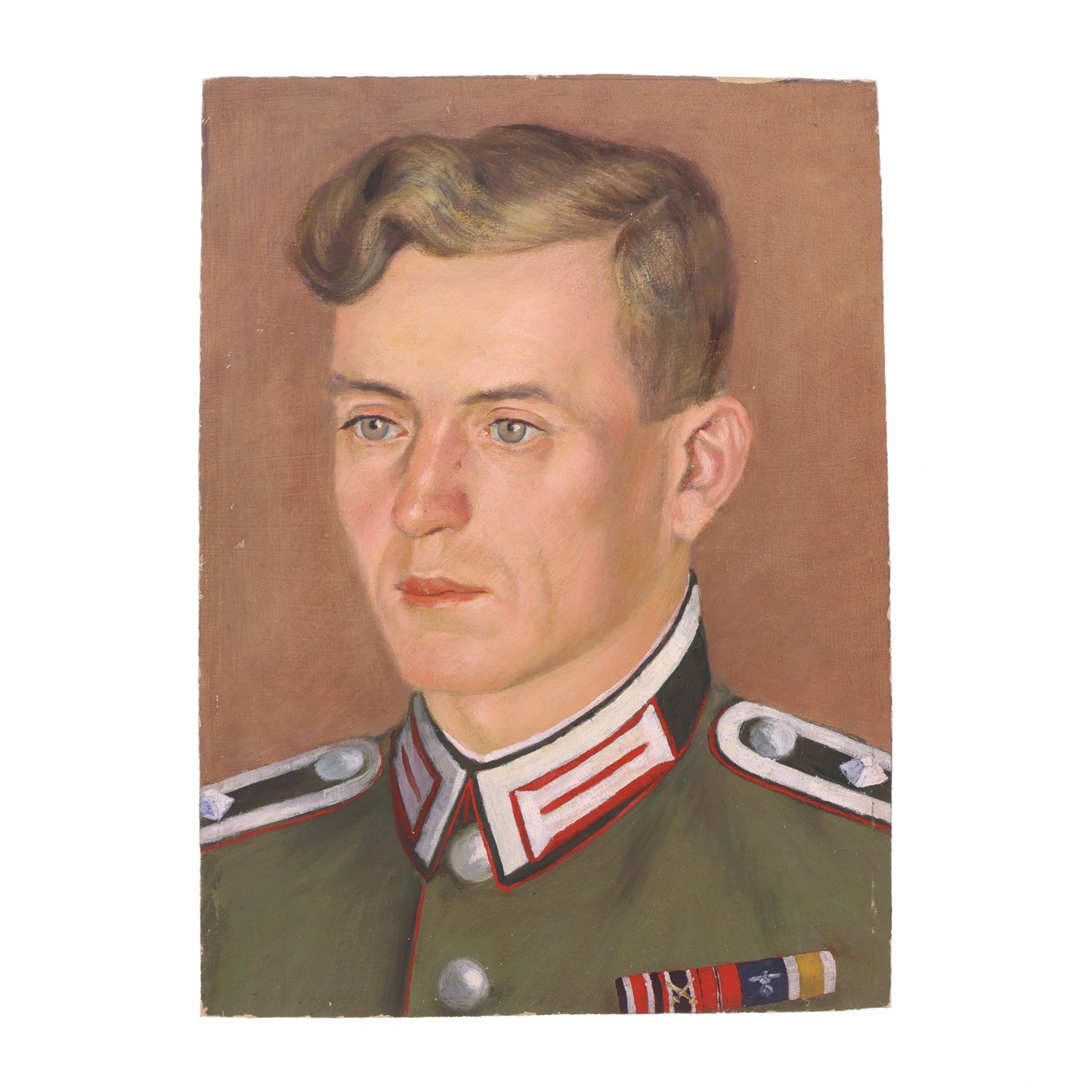 Portrait of a man in military uniform with a brown background
