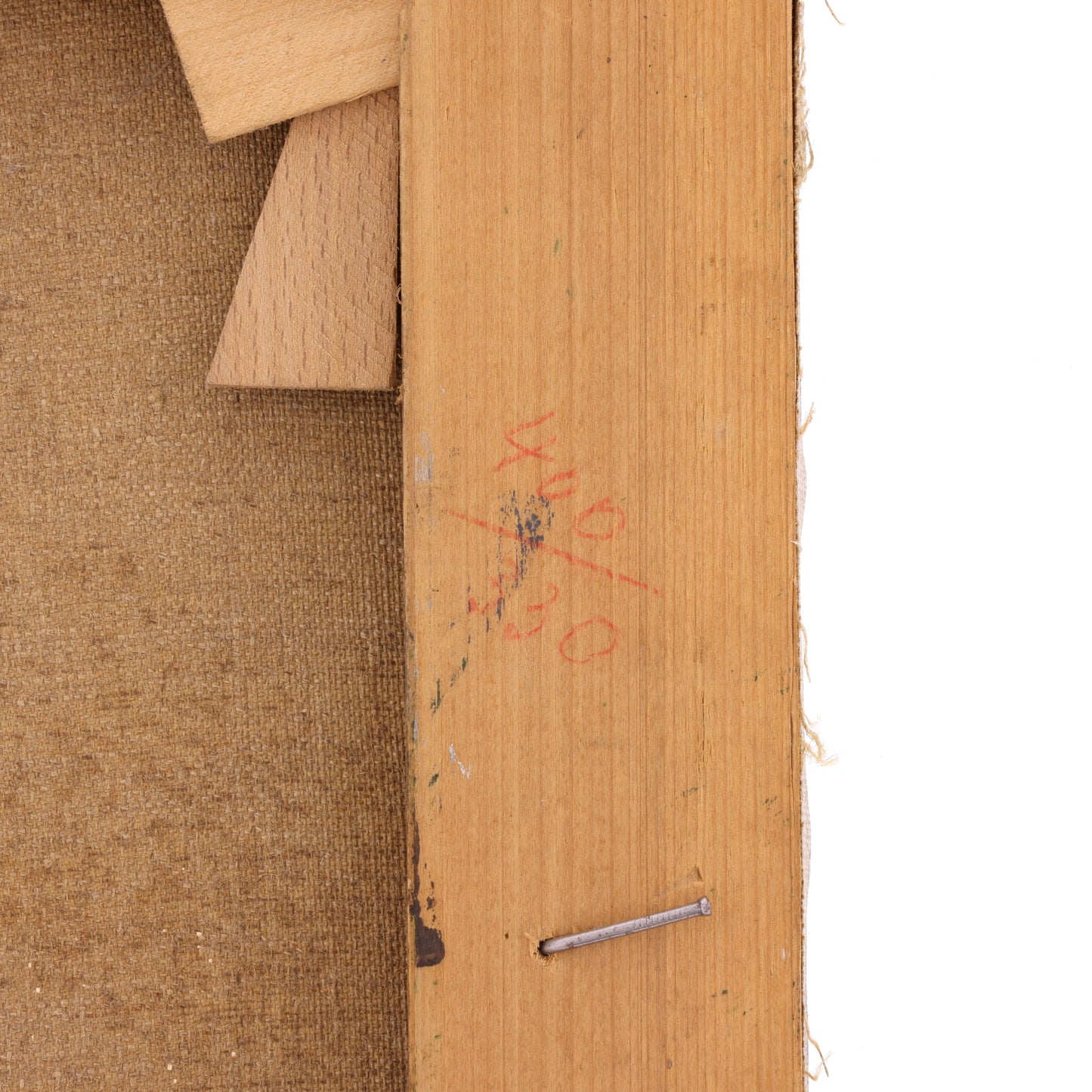 Close-up of a wooden frame with nail