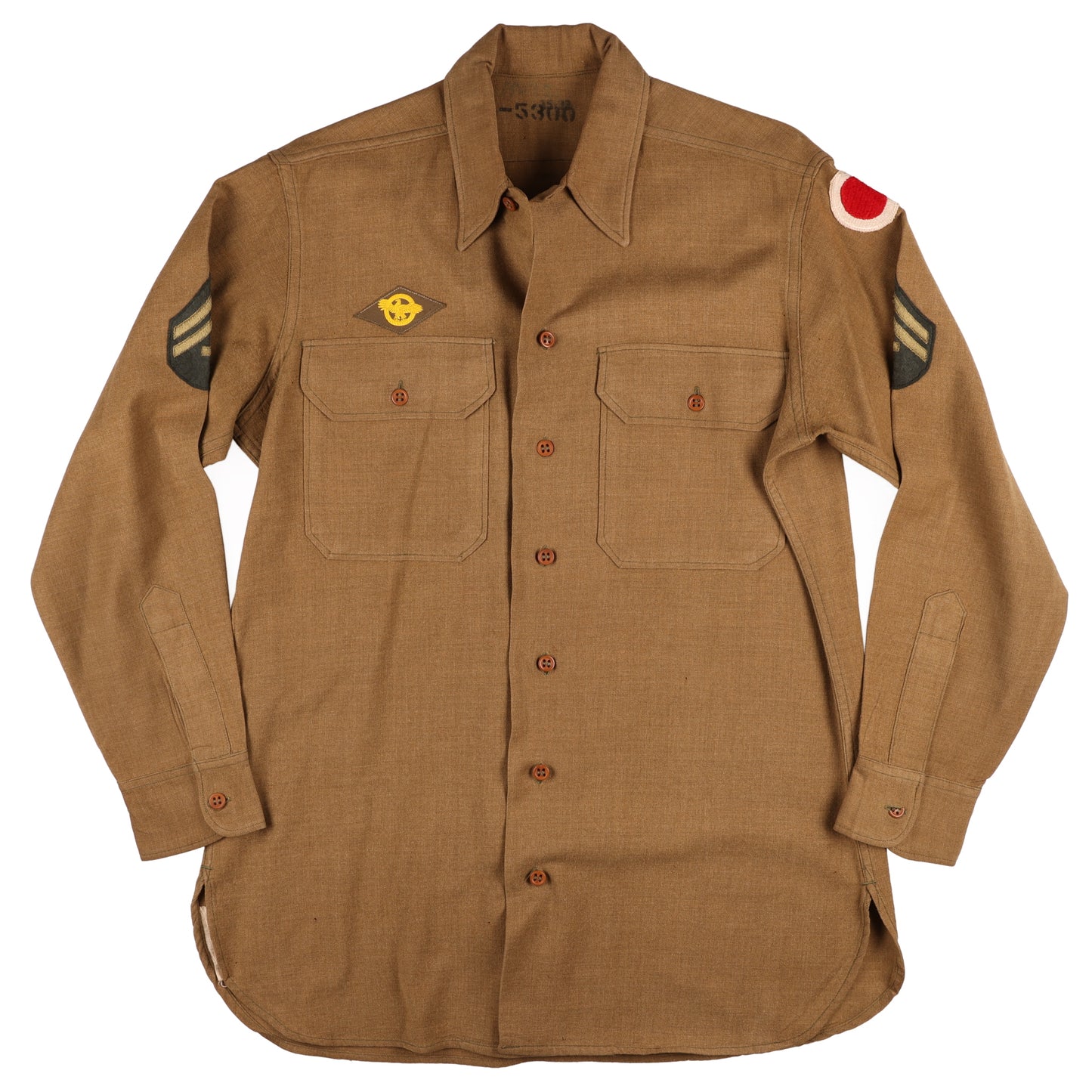 WWII U.S. Army 37th Infantry Division T/5's M37 Wool Service Shirt Marked with Laundry Number (Size 15 x 33)