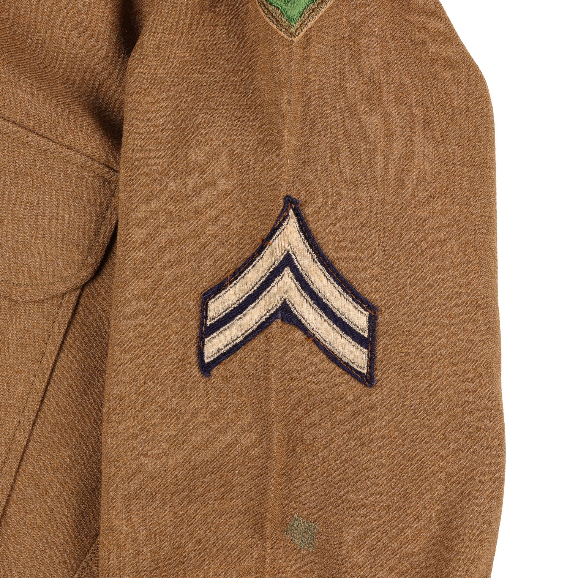 WWII U.S. Army 4th Infantry Division Corporal's M37 Wool Service Shirt with Gas Flap Marked with Laundry Numbers