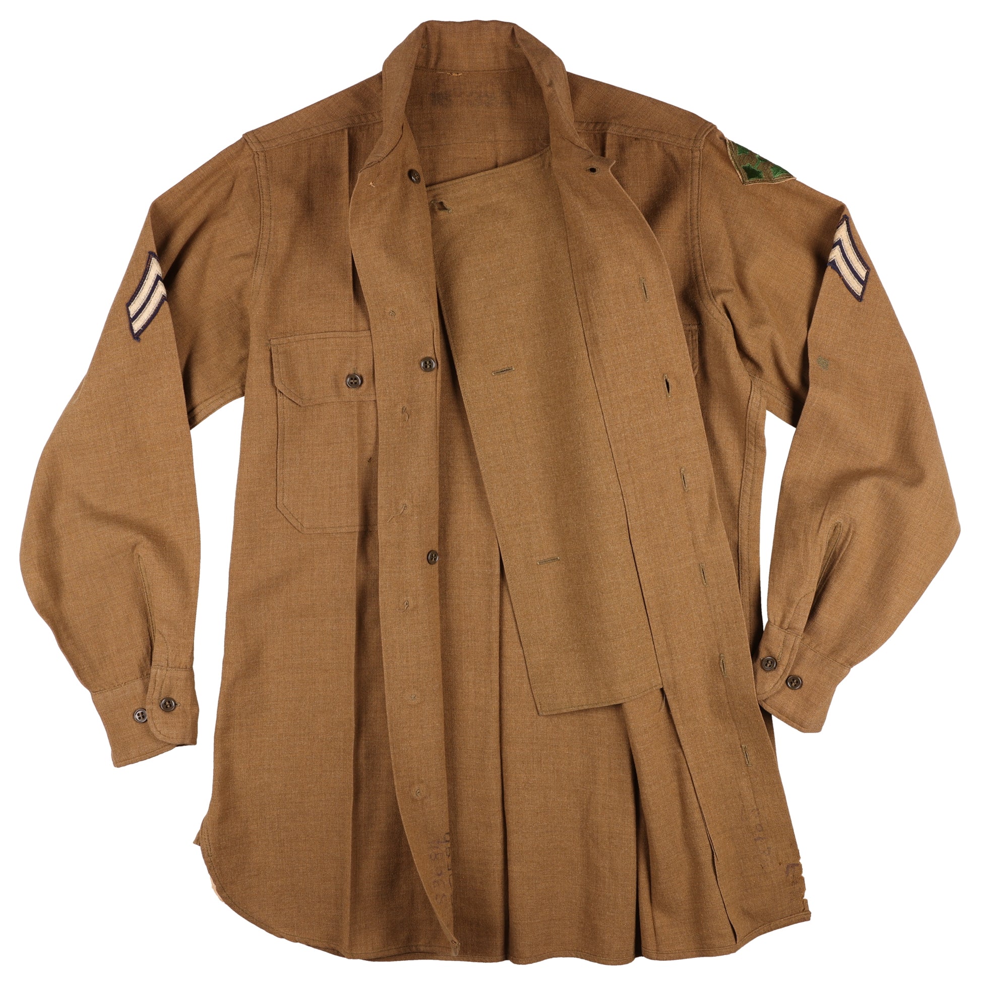 WWII U.S. Army 4th Infantry Division Corporal's M37 Wool Service Shirt with Gas Flap Marked with Laundry Numbers