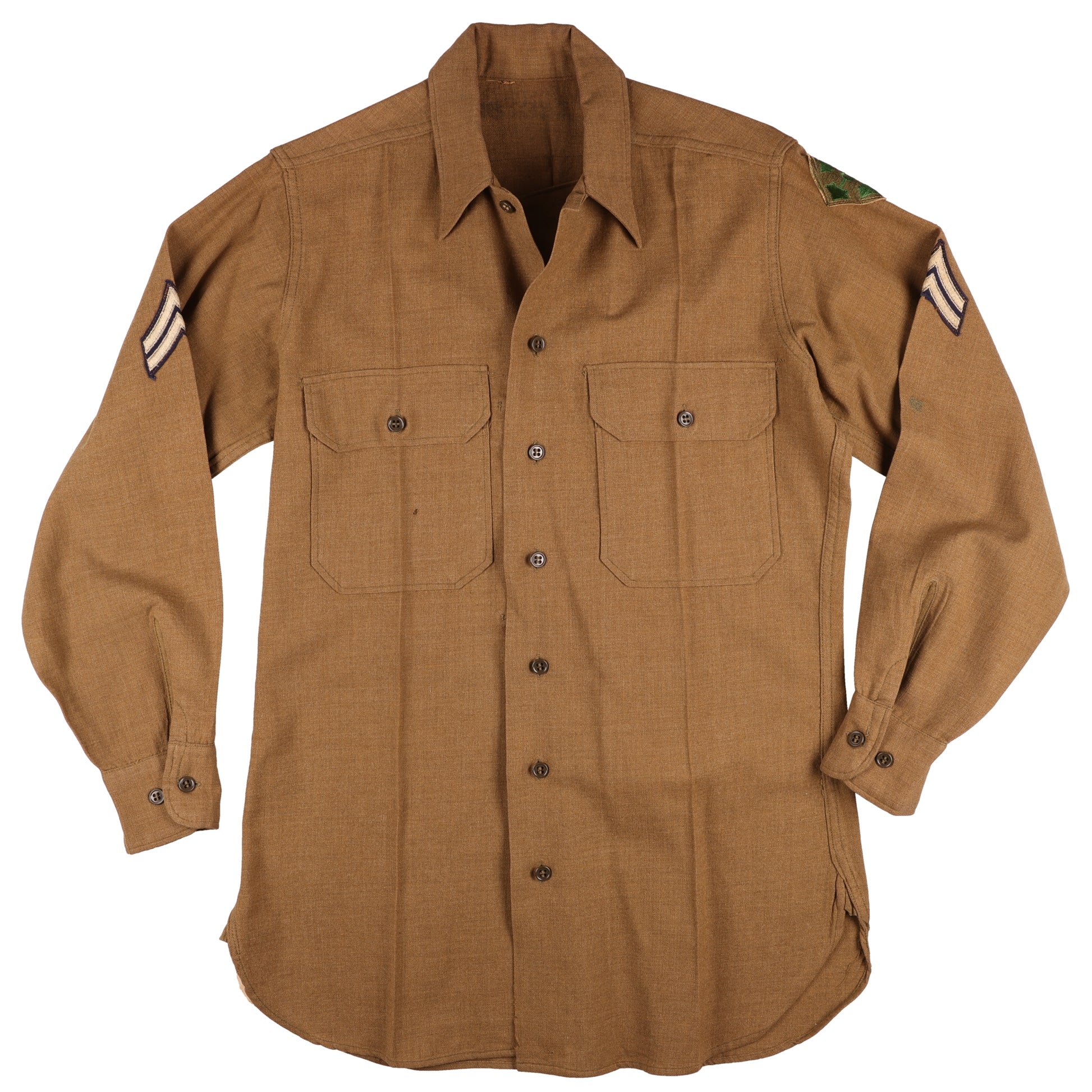 WWII U.S. Army 4th Infantry Division Corporal's M37 Wool Service Shirt with Gas Flap Marked with Laundry Numbers