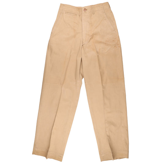 WWII U.S. Army Enlisted Man's Khaki Cotton Service Trousers by Henry I. Siegel Co., Inc. Marked with Laundry Numbers Size 28 x 31 (1945)