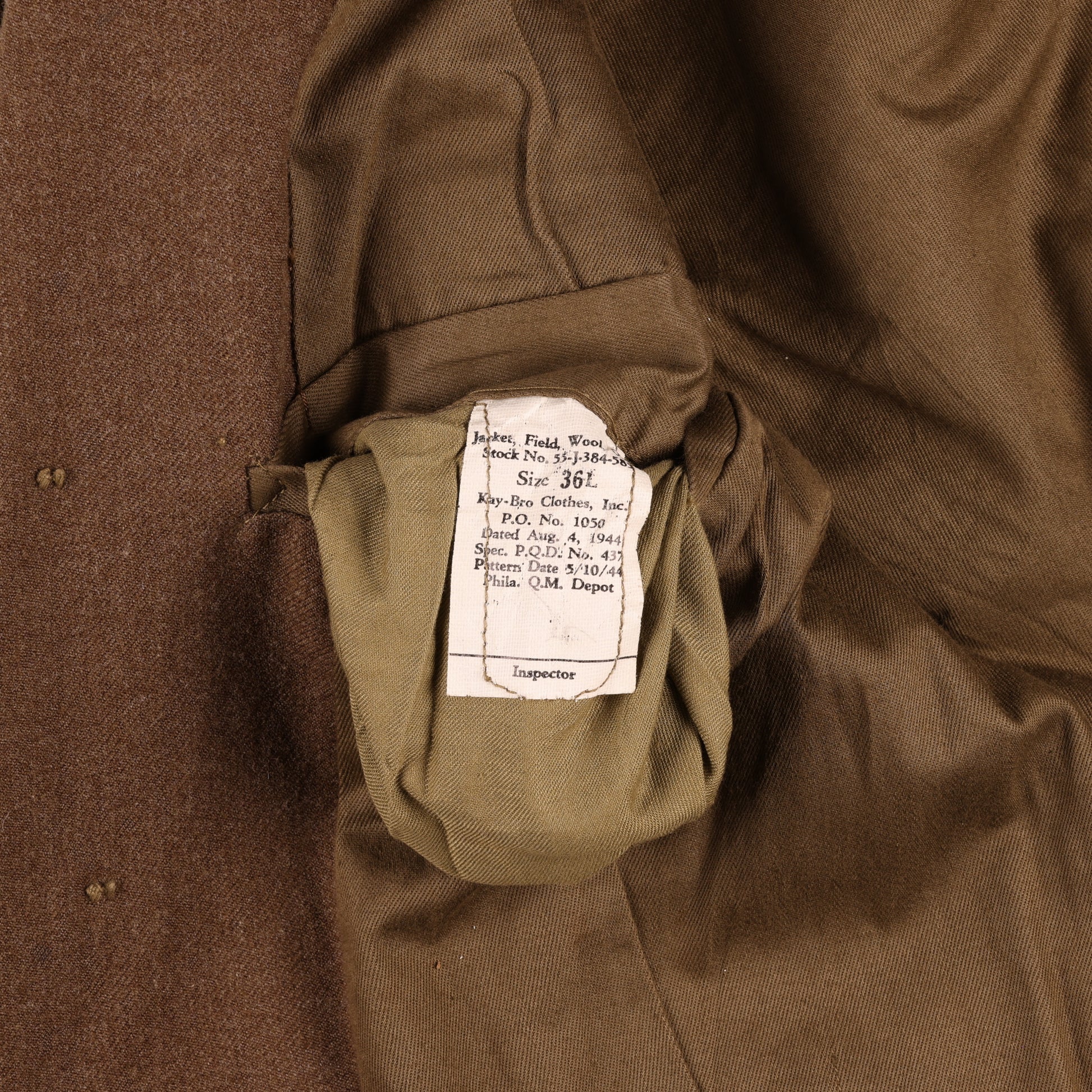 WWII U.S. Army Ike Jacket by Kay-Bro Clothes, Inc. Size 36L (1944)