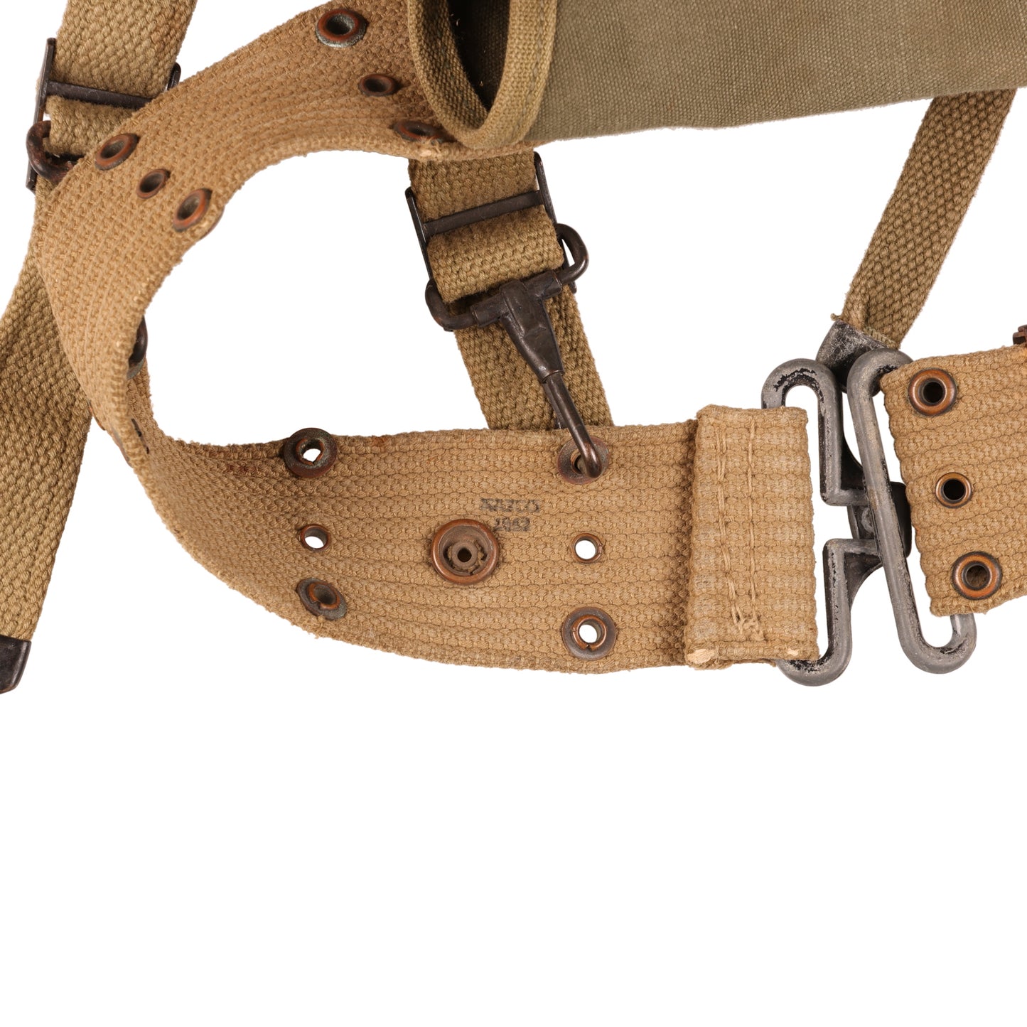 WWII U.S. Army M1928 Haversack by Baker-Lockwood Mfg. Co., Inc. with Pack Carrier & M1936 Pistol Belt Identified to George Petavine Jr. (1941)