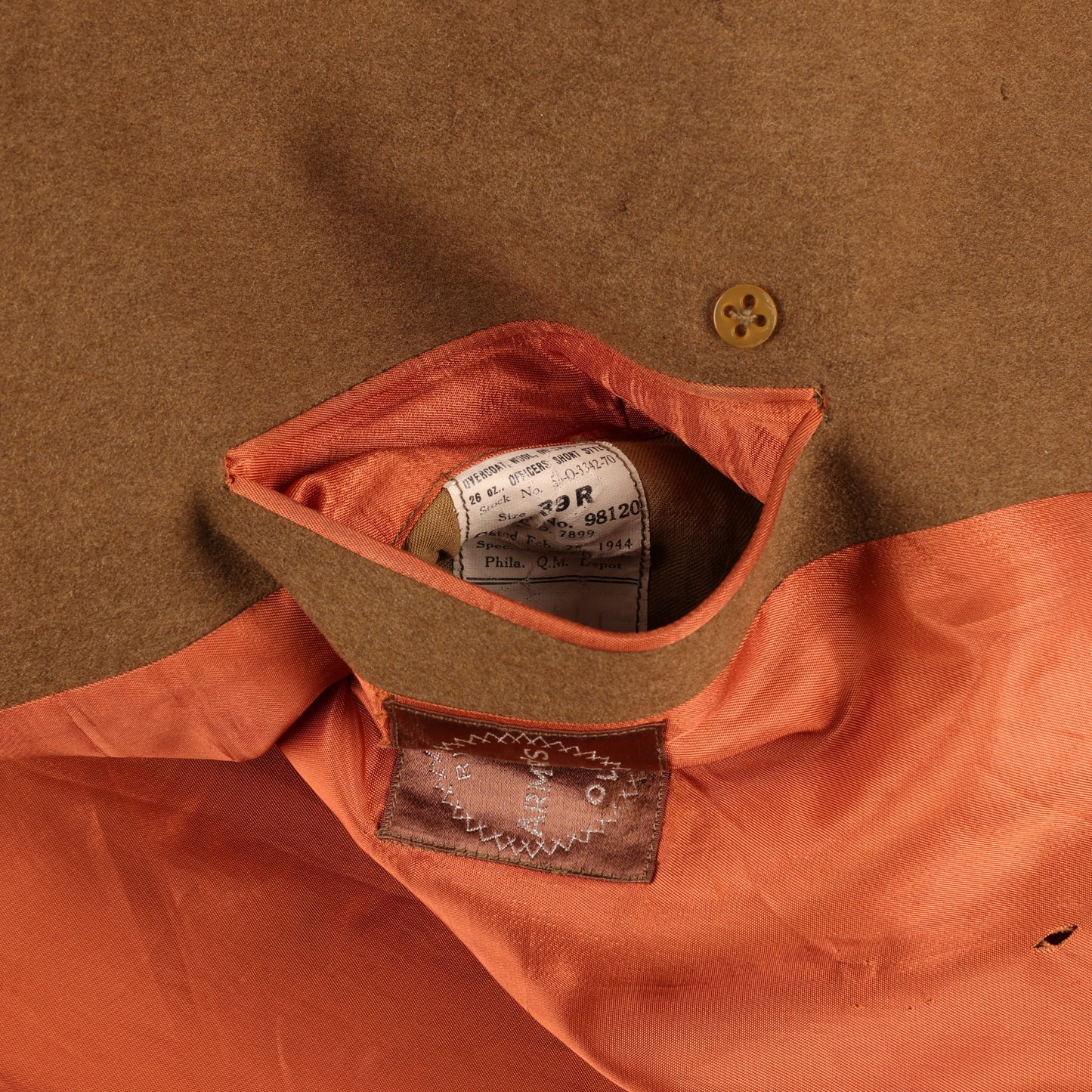 WWII U.S. Army Officer's Doeskin Wool Short Overcoat by Phila. Q.M. Depot Size 39R (1944)