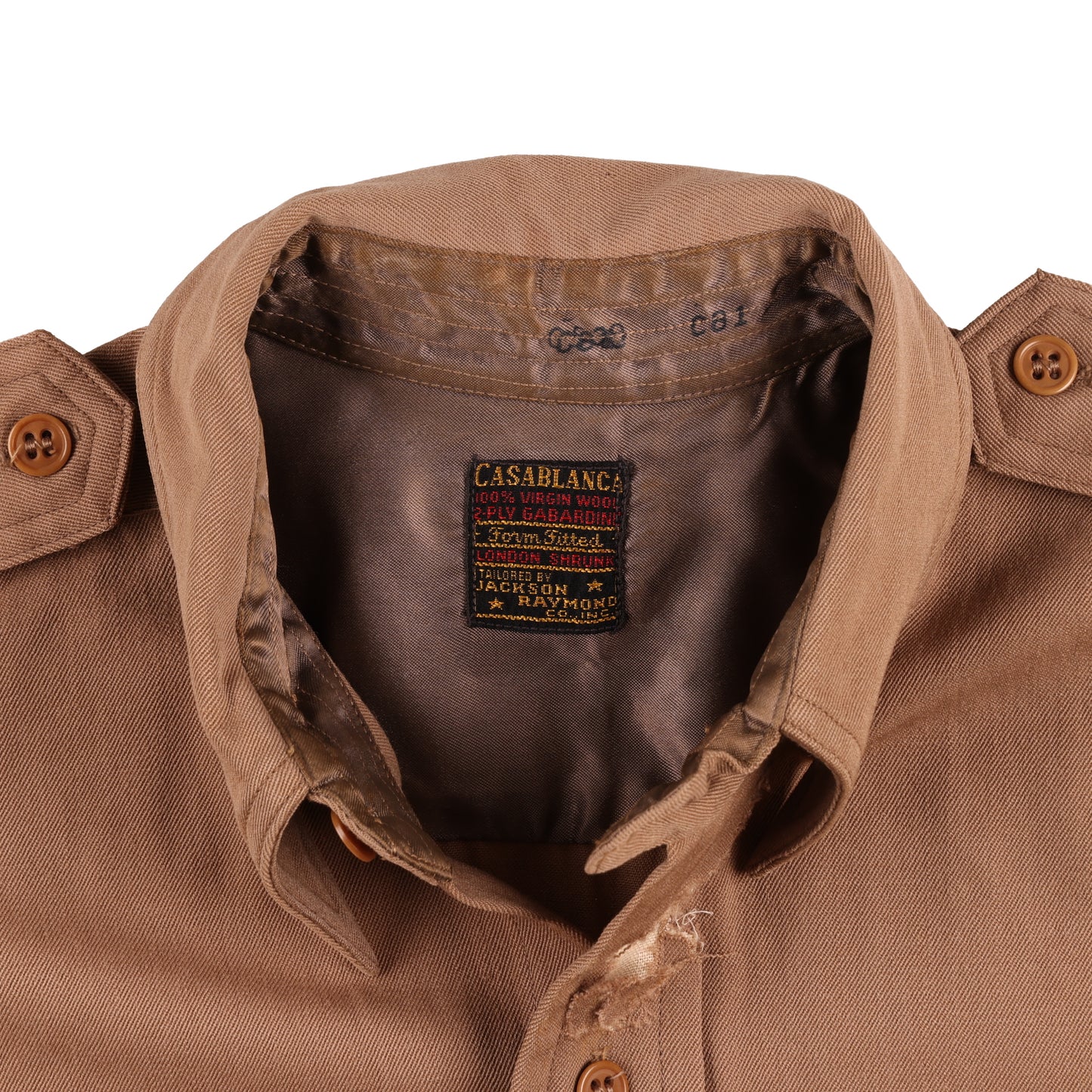 WWII U.S. Army Officer's Khaki Wool Service Shirt by Jackson Raymond Co., Inc. (Size 14 x 32)