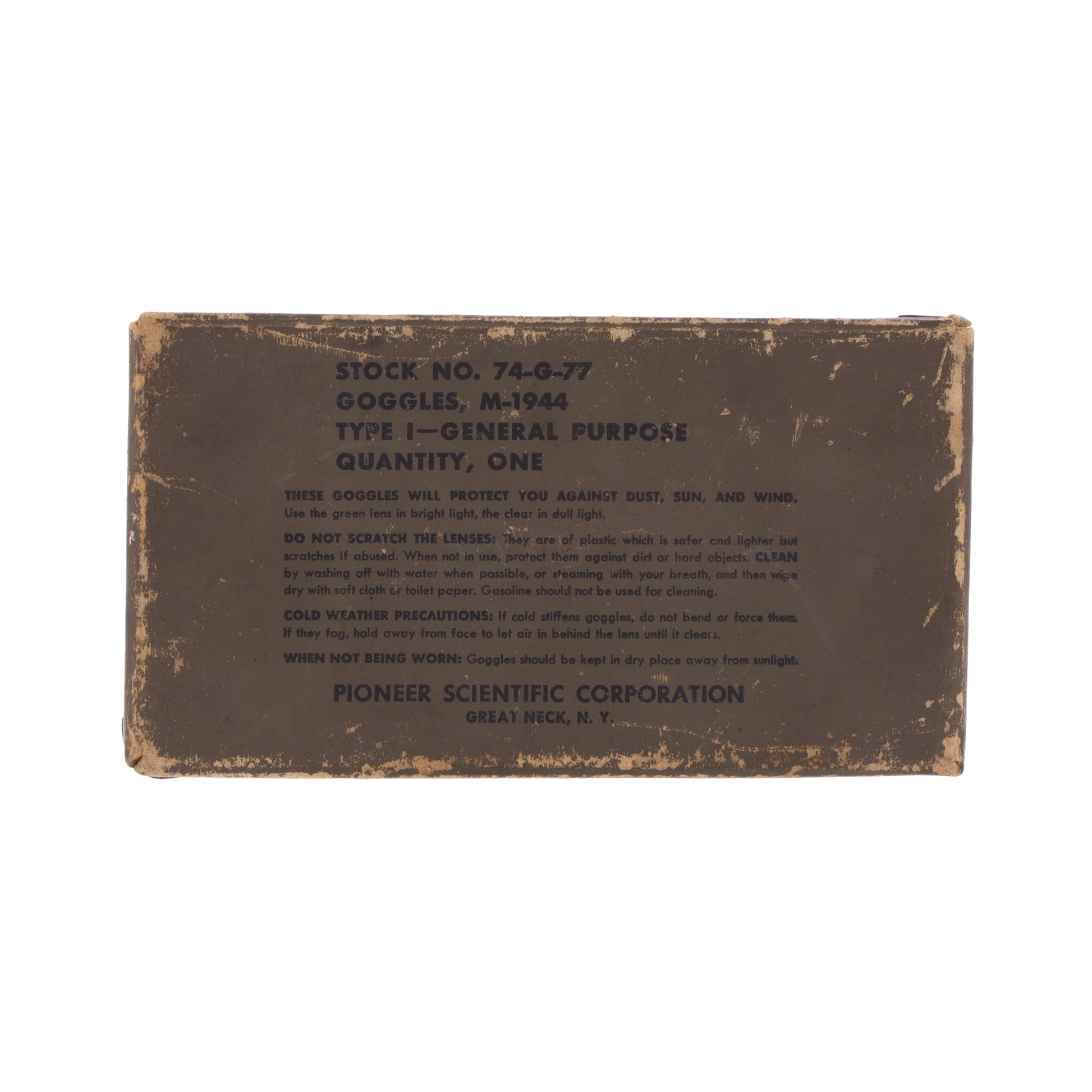 WWII U.S. Army & USAAF M-1944 Type I General Purpose Goggles with Box, Instructions & Replacement Lenses by H. L. Bouton Co.