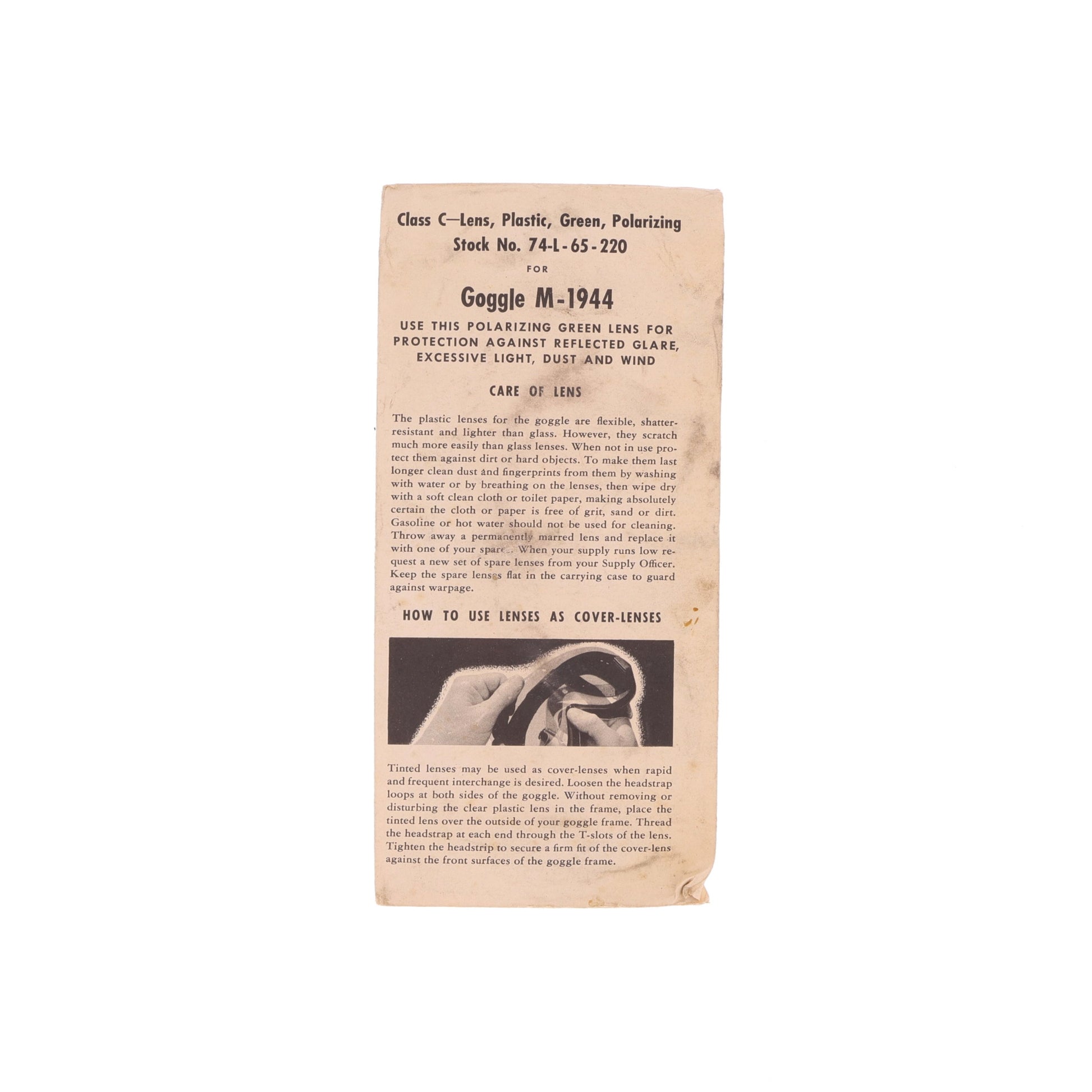 WWII U.S. Army & USAAF M-1944 Type I General Purpose Goggles with Box, Instructions & Replacement Lenses by H. L. Bouton Co.