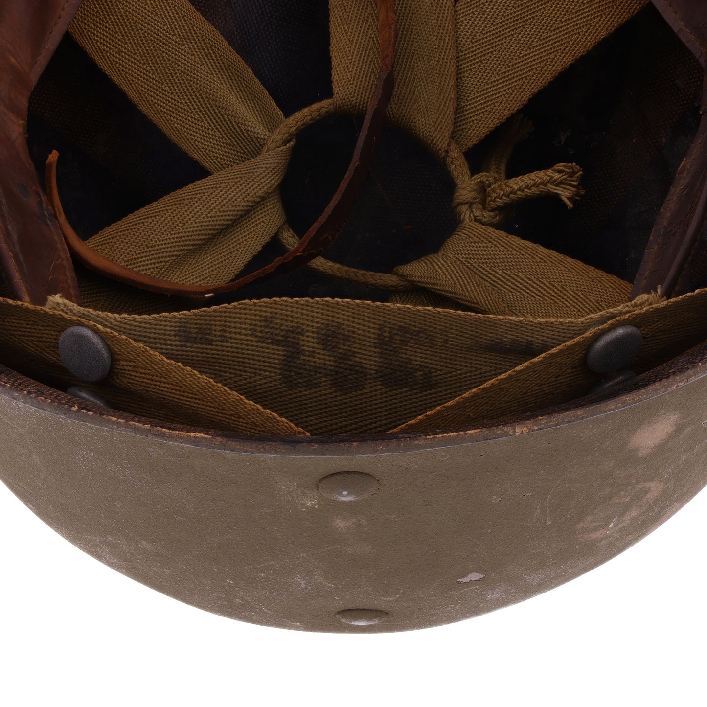 WWII U.S. Capac M-1 Helmet Liner with Headband, Neckband & Leather Chinstrap (1943-44)