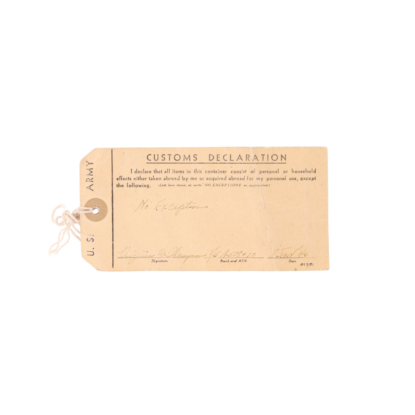 WWII U.S. Women's Army Corps (WAC) Footlocker Tags Identified to T/5 Virginia W. Thompson