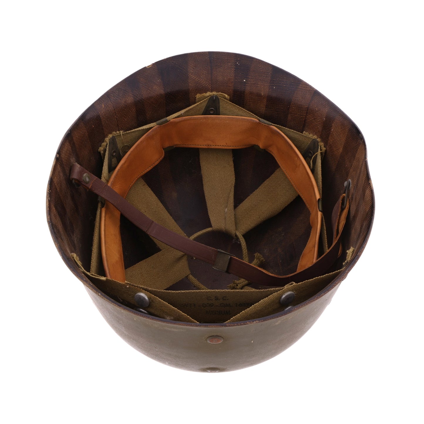 WWII U.S. Inland/Firestone M-1 Helmet Liner with Headband, Neckband & Leather Chinstrap (1943-44)