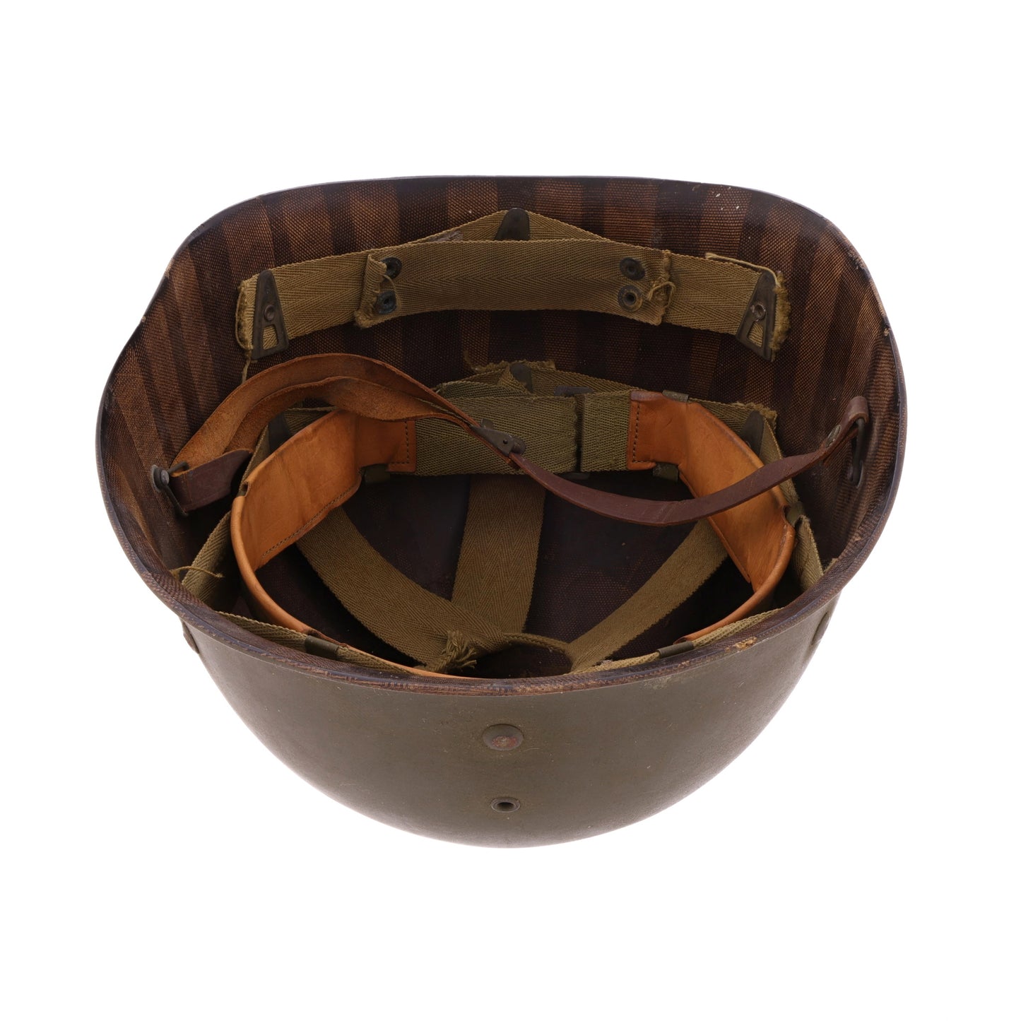 WWII U.S. Inland/Firestone M-1 Helmet Liner with Headband, Neckband & Leather Chinstrap (1943-44)