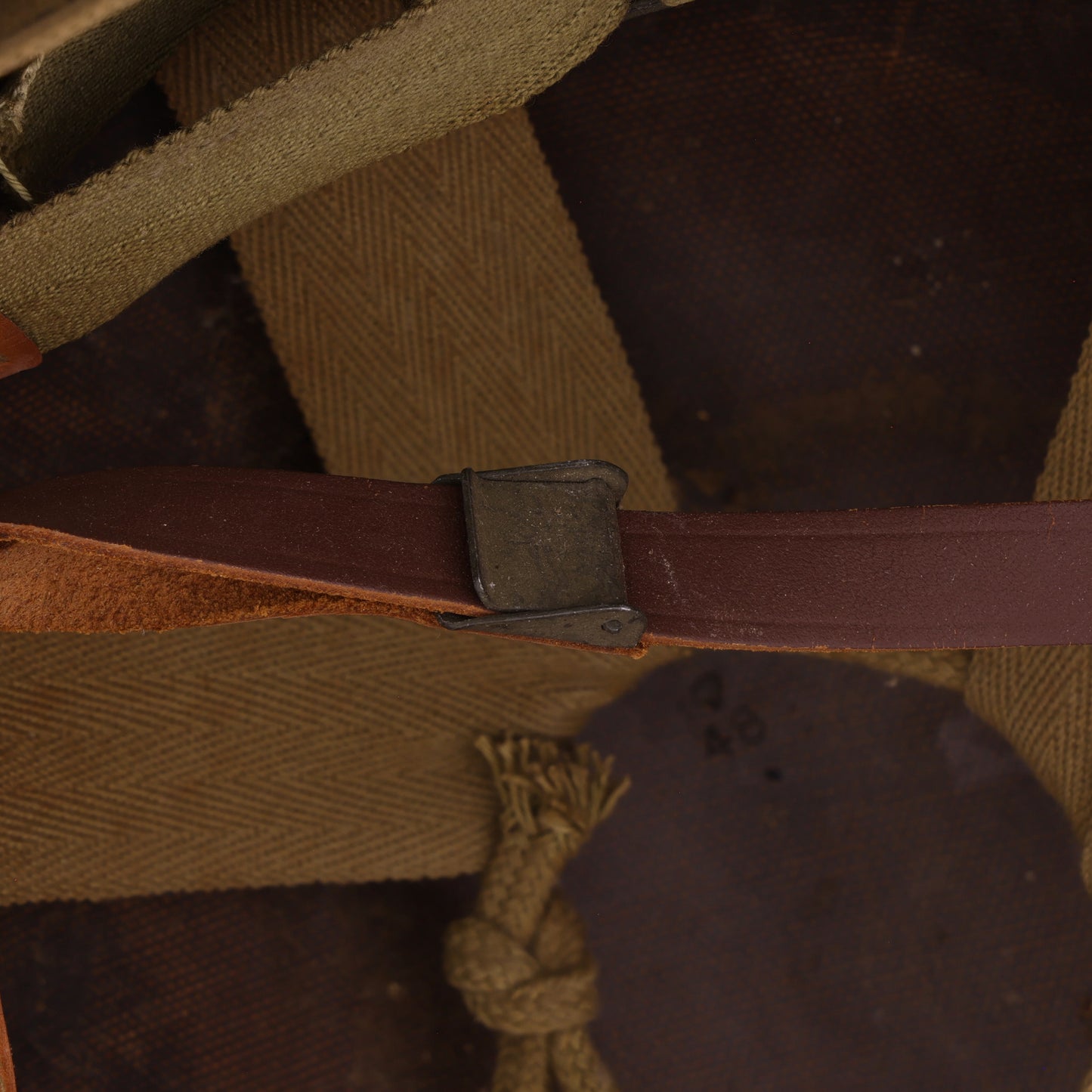WWII U.S. Inland/Firestone M-1 Helmet Liner with Headband, Neckband & Leather Chinstrap (1943-44)
