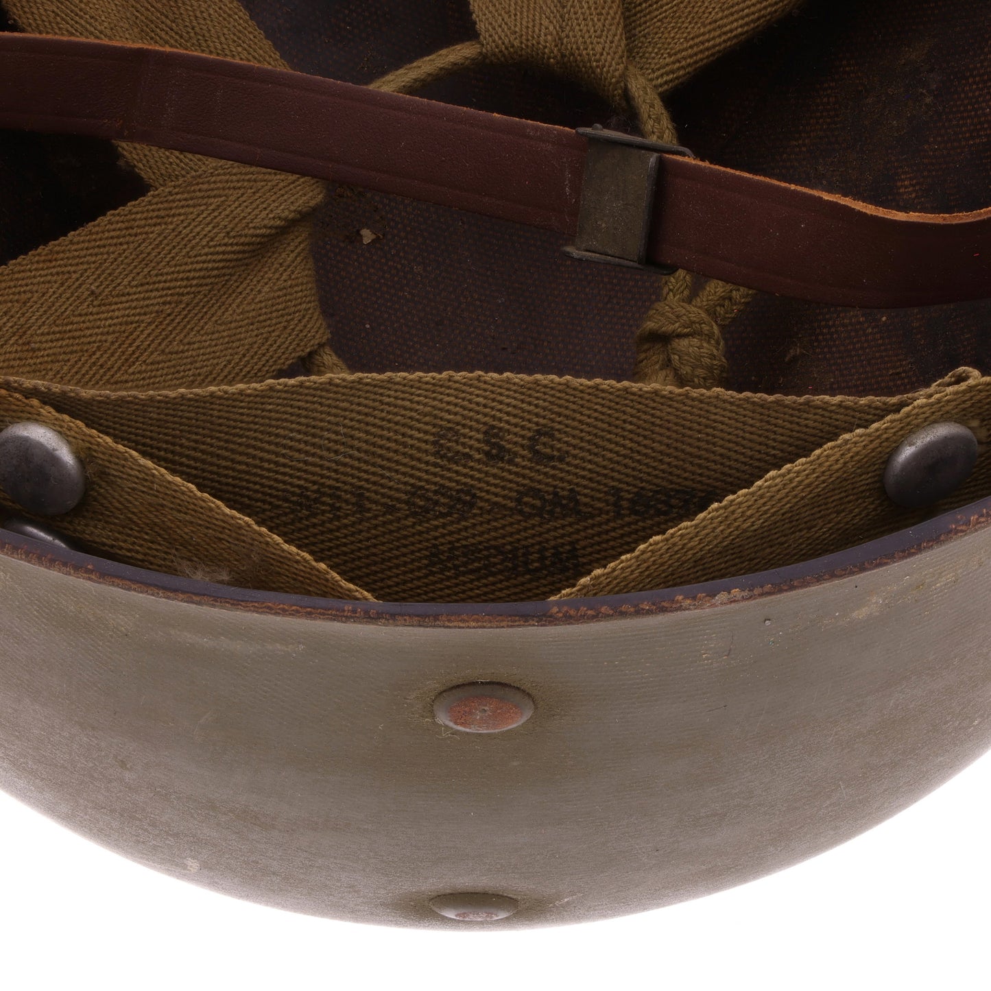 WWII U.S. Inland/Firestone M-1 Helmet Liner with Headband, Neckband & Leather Chinstrap (1943-44)