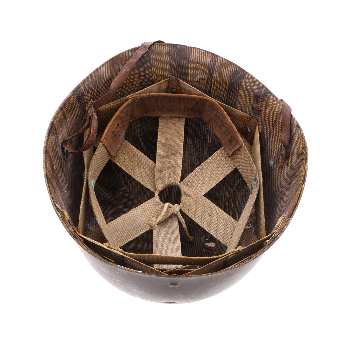 WWII U.S. Inland M-1 Helmet Liner with Rayon Suspension Identified to Abraham Cohen (1942)