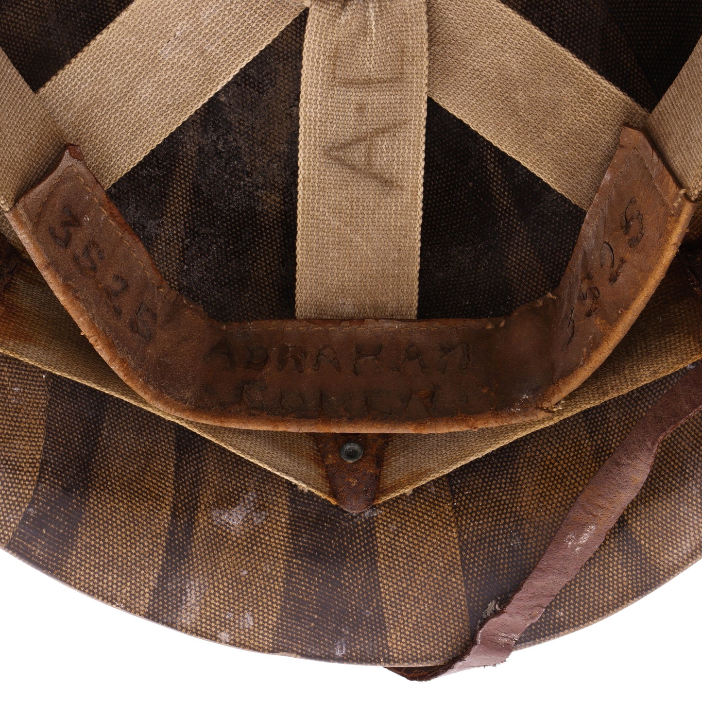 WWII U.S. Inland M-1 Helmet Liner with Rayon Suspension Identified to Abraham Cohen (1942)