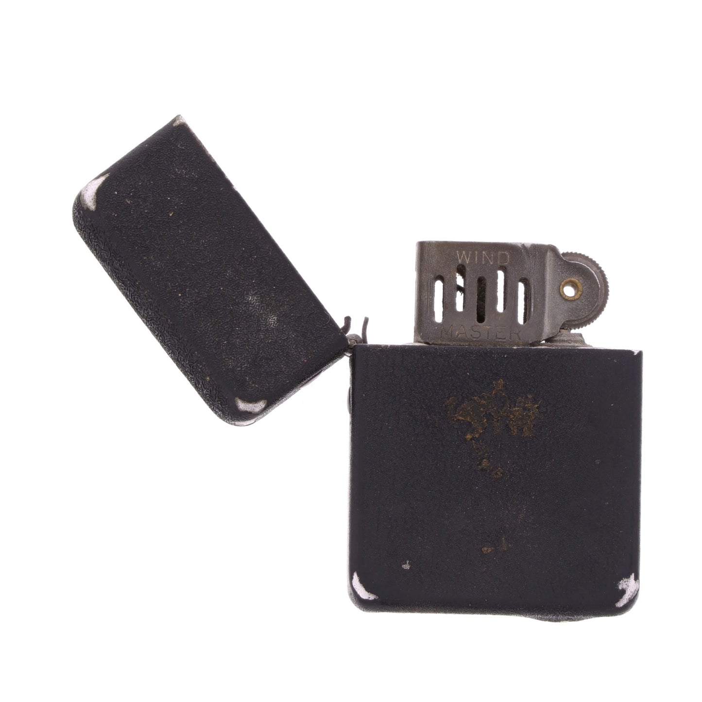 WWII U.S. Matawan "Wind-Master" Lighter with Black Crackle Finish & Sterling Silver Capt.'s Rank Pin Identified to Capt. Marcella V. Brandyberry