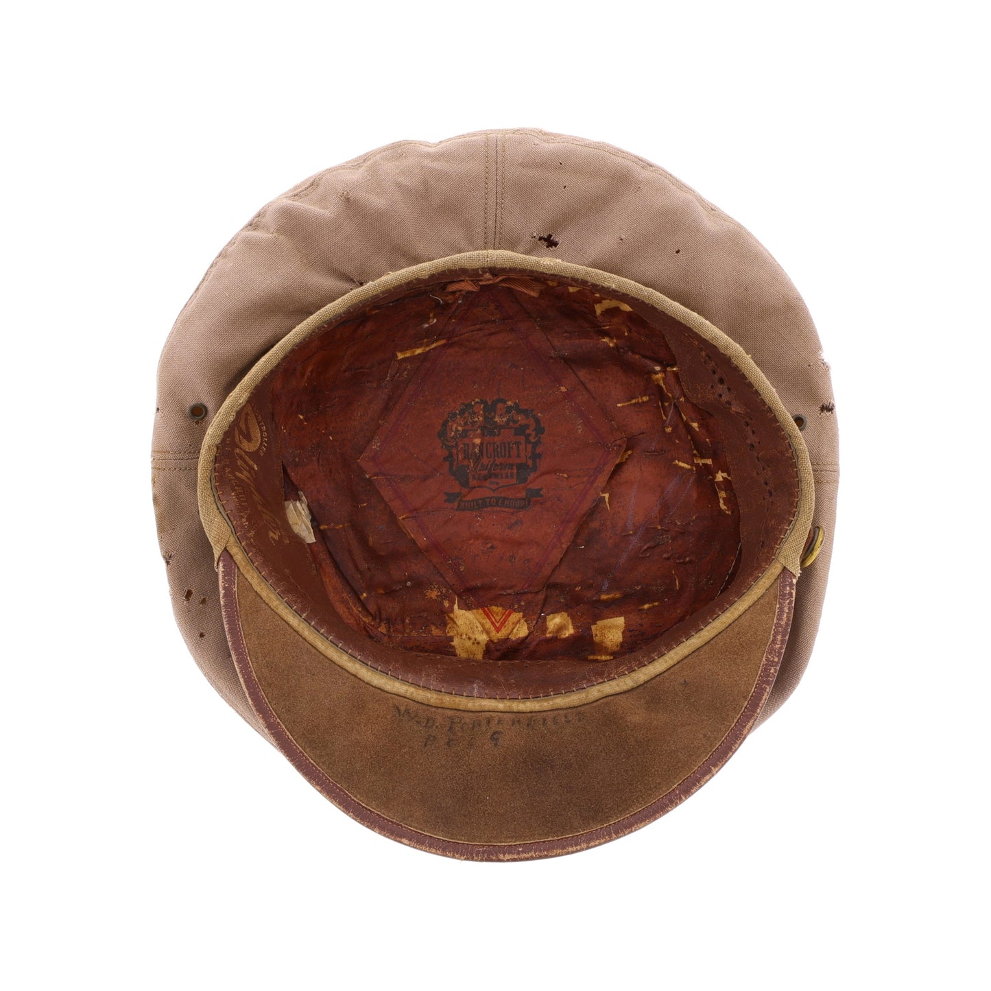 WWII USAAF Officer's Khaki "Flighter" Crusher Cap by Bancroft Cap Co. Identified to Lt. William D. Porterfield (Size 6 1/2)