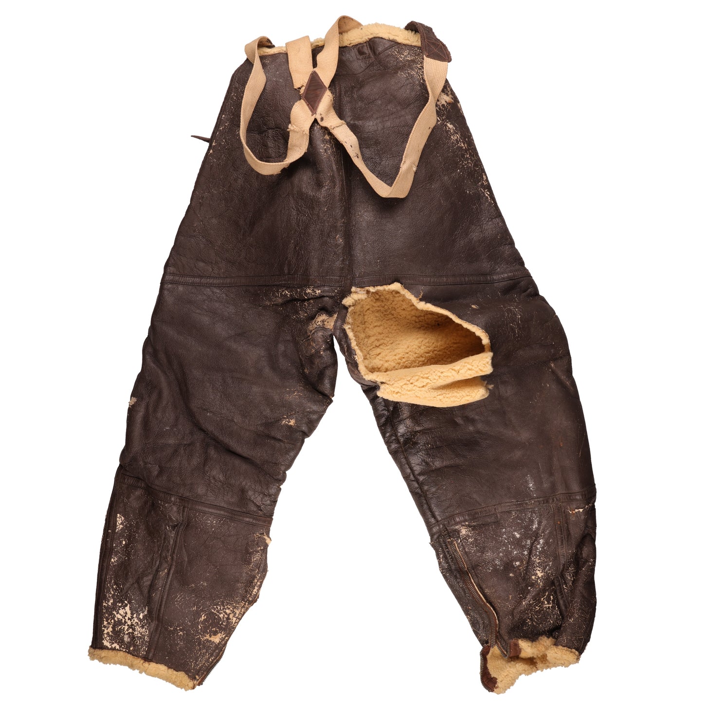 WWII USAAF Type B-1 Sheepskin Flying Trousers with Suspenders by S.H. Knopf Mfg. Co. (Size Small)