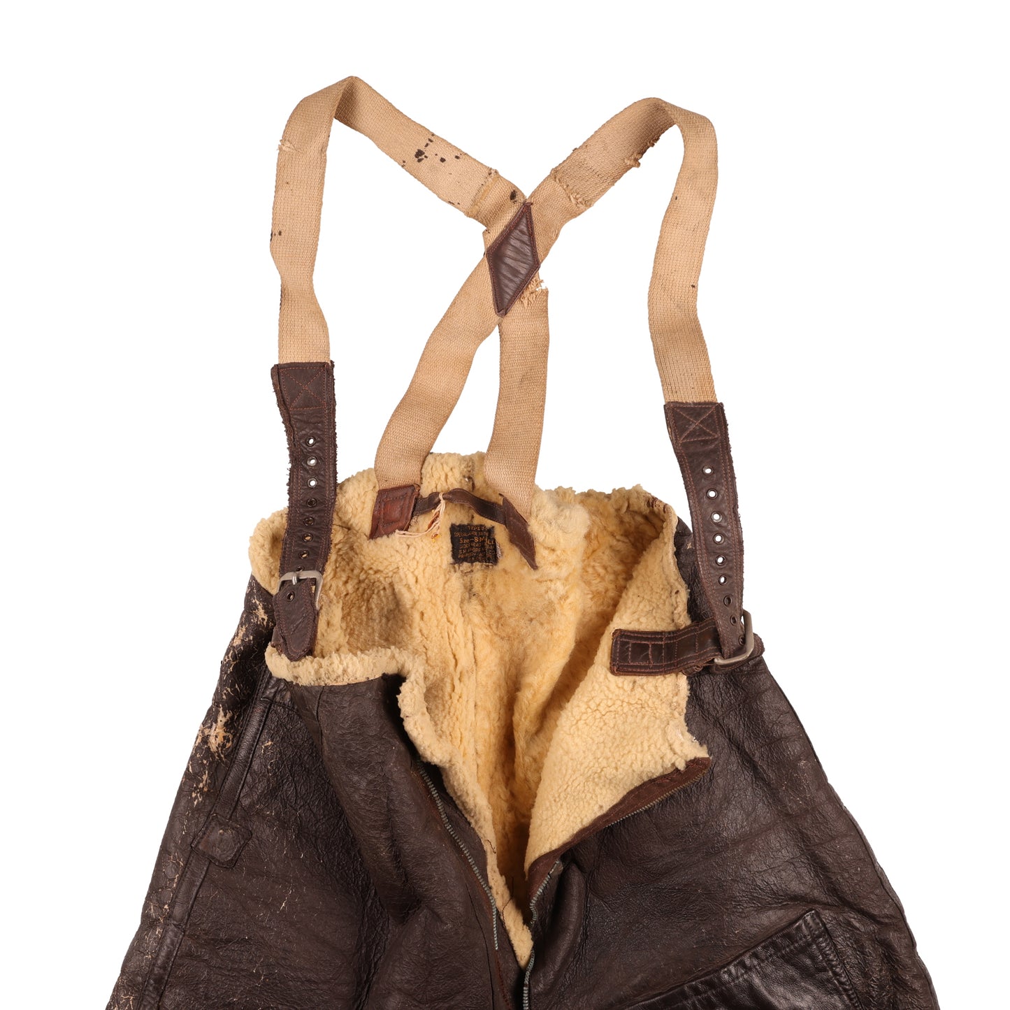 WWII USAAF Type B-1 Sheepskin Flying Trousers with Suspenders by S.H. Knopf Mfg. Co. (Size Small)