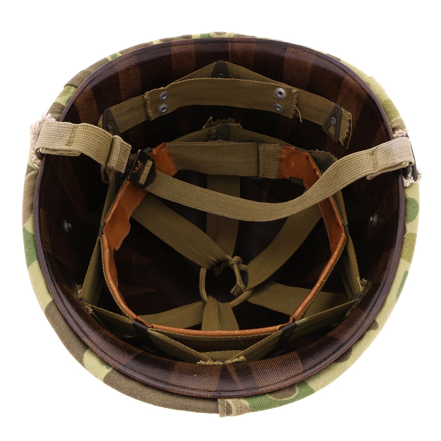 WWII USMC McCord Fixed Loop M-1 Helmet & Westinghouse Liner Set with Camouflage Cover Identified to PFC Bailey C. Naber