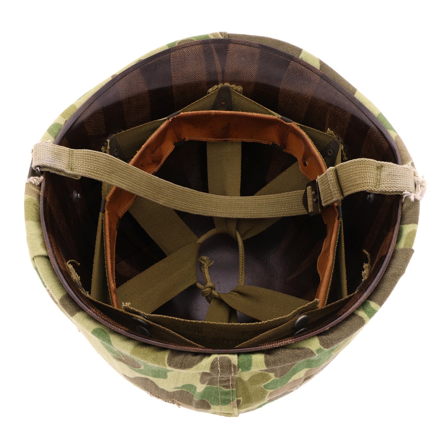 WWII USMC McCord Fixed Loop M-1 Helmet & Westinghouse Liner Set with Camouflage Cover Identified to PFC Bailey C. Naber