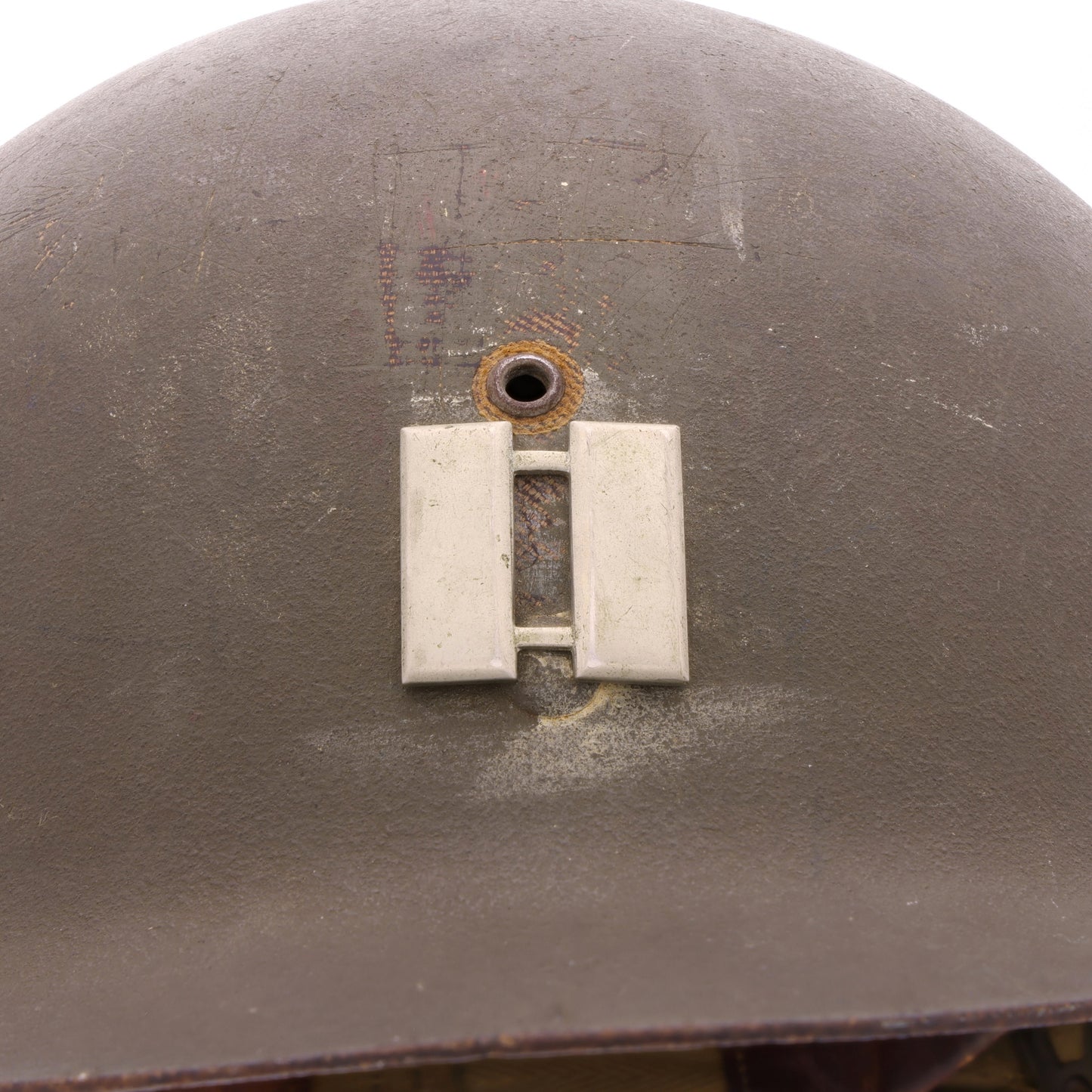 WWII U.S. Inland/Firestone M-1 Helmet Liner with Headband & Sterling Silver Capt.'s Rank Pin (1943-44)