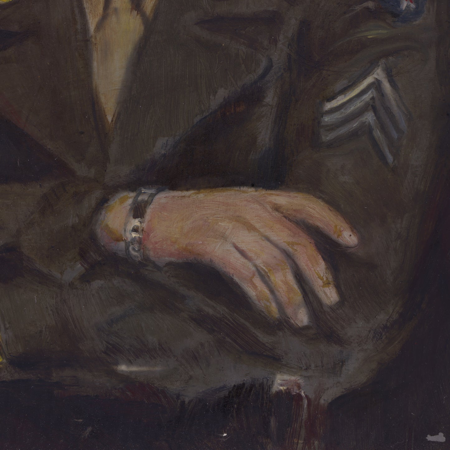 WWII Oil Painting of USAAF Sergeant Wearing "Crusher" Cap by K. Swierzy (Berlin, 1945)