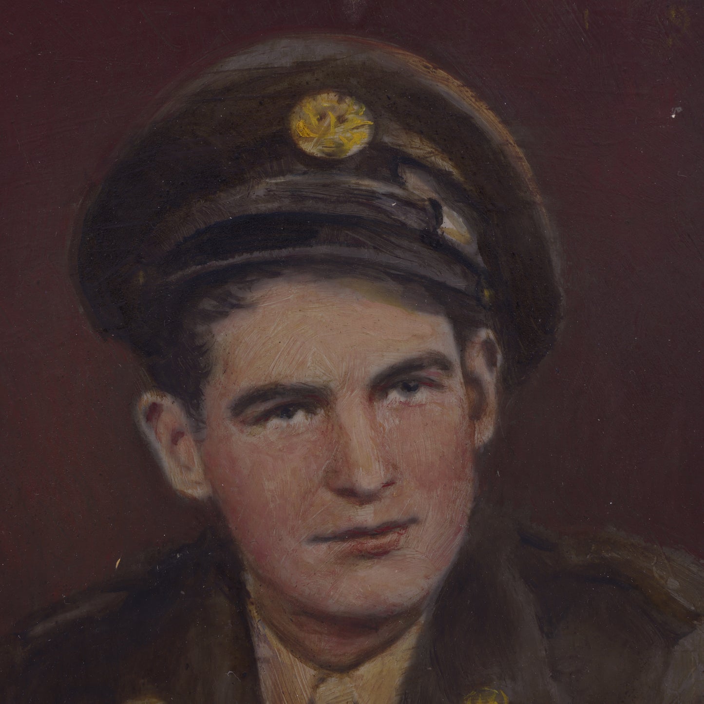 WWII Oil Painting of USAAF Sergeant Wearing "Crusher" Cap by K. Swierzy (Berlin, 1945)
