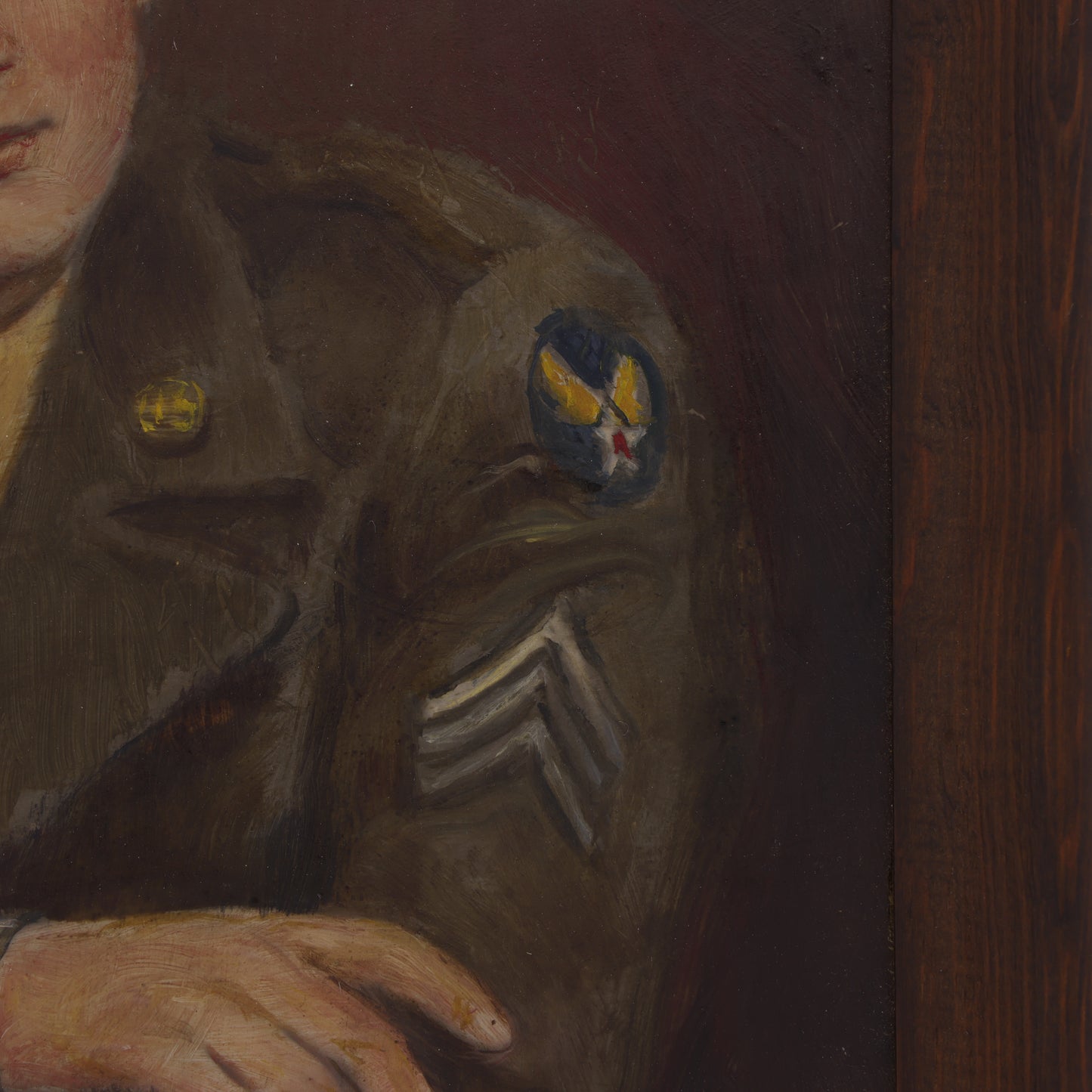 WWII Oil Painting of USAAF Sergeant Wearing "Crusher" Cap by K. Swierzy (Berlin, 1945)