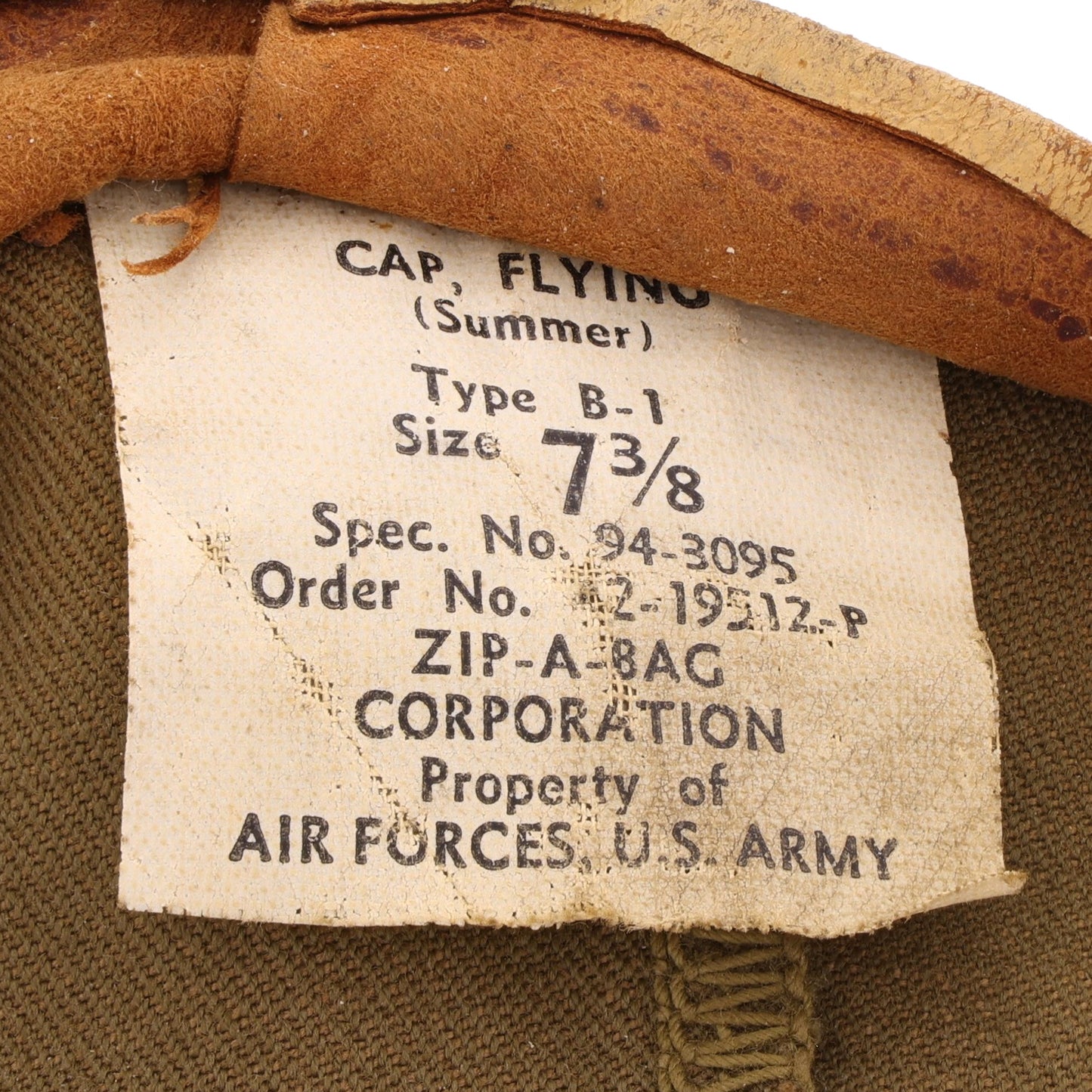 WWII USAAF B-1 Summer Flying Cap by Zip-A-Bag Corp. Identified to Lt. Abraham "Alvin" Levine (Size 7 3/8)