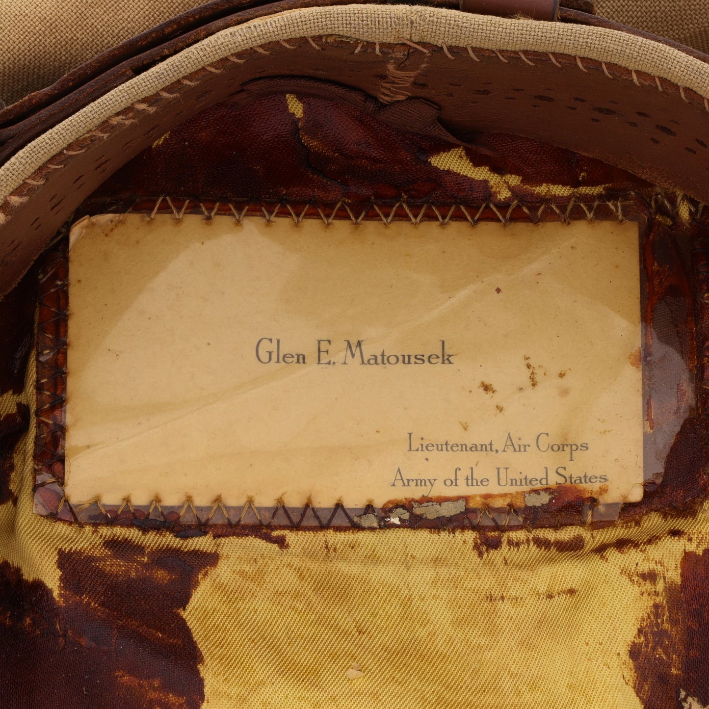 WWII USAAF Officer's Khaki "Columbia-Flight" Crusher Cap Identified to Lt. Glen E. Matousek (Size 6 7/8)