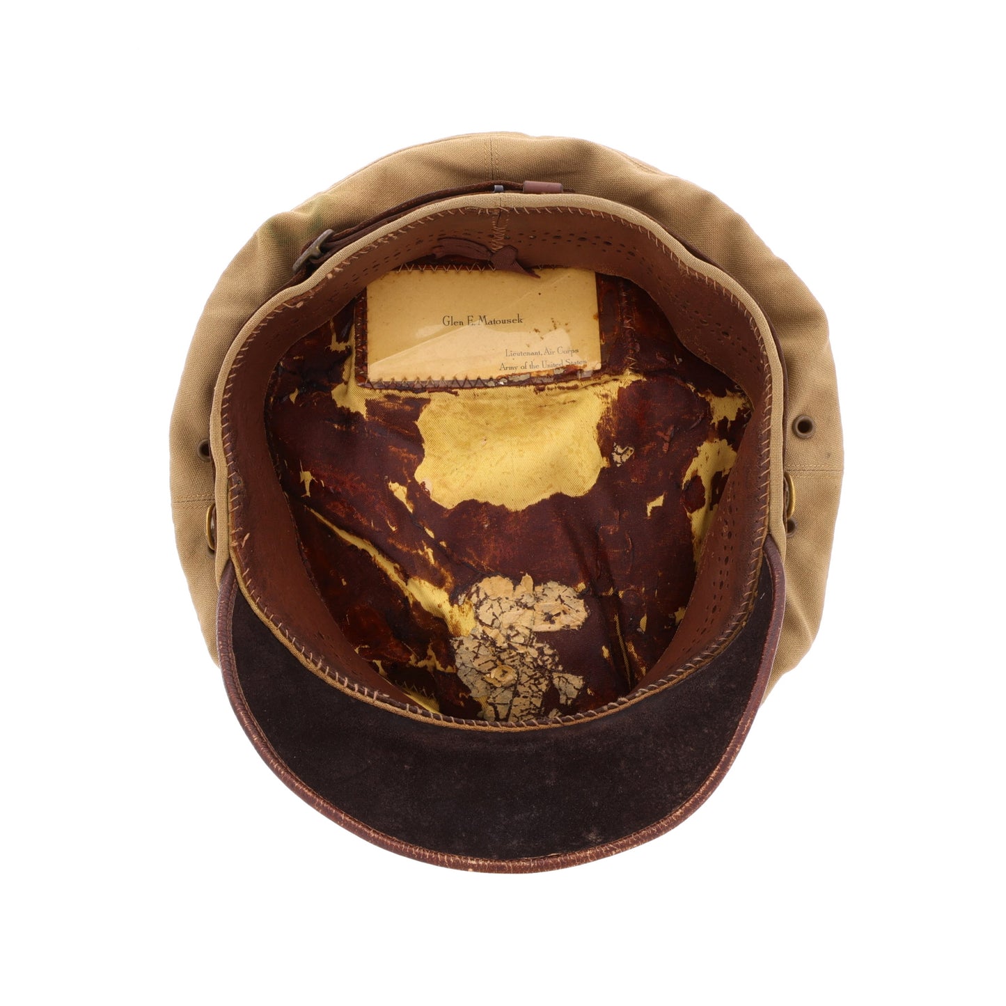 WWII USAAF Officer's Khaki "Columbia-Flight" Crusher Cap Identified to Lt. Glen E. Matousek (Size 6 7/8)